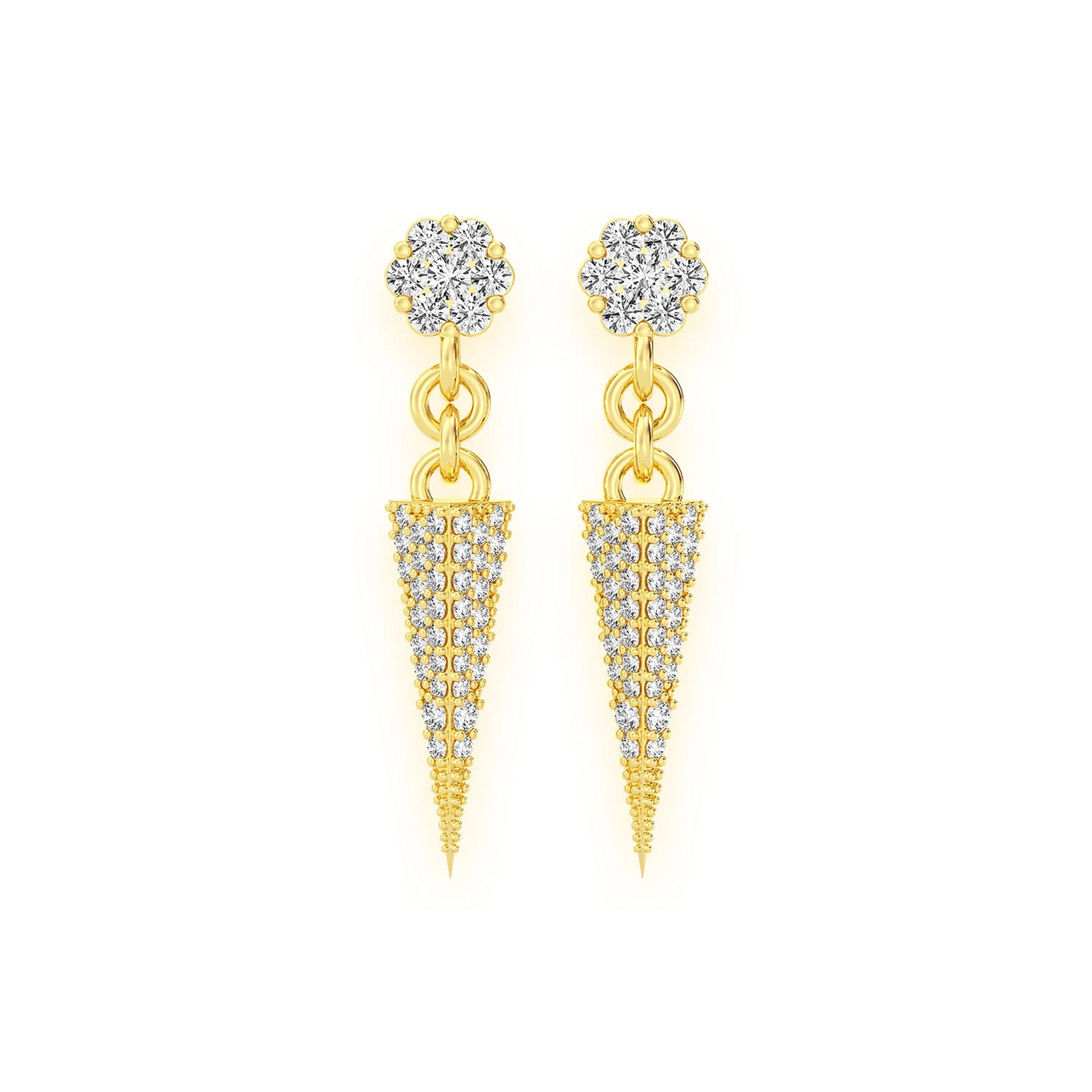 Pyramid Diamond Stud Drops in 14K yellow gold, front view