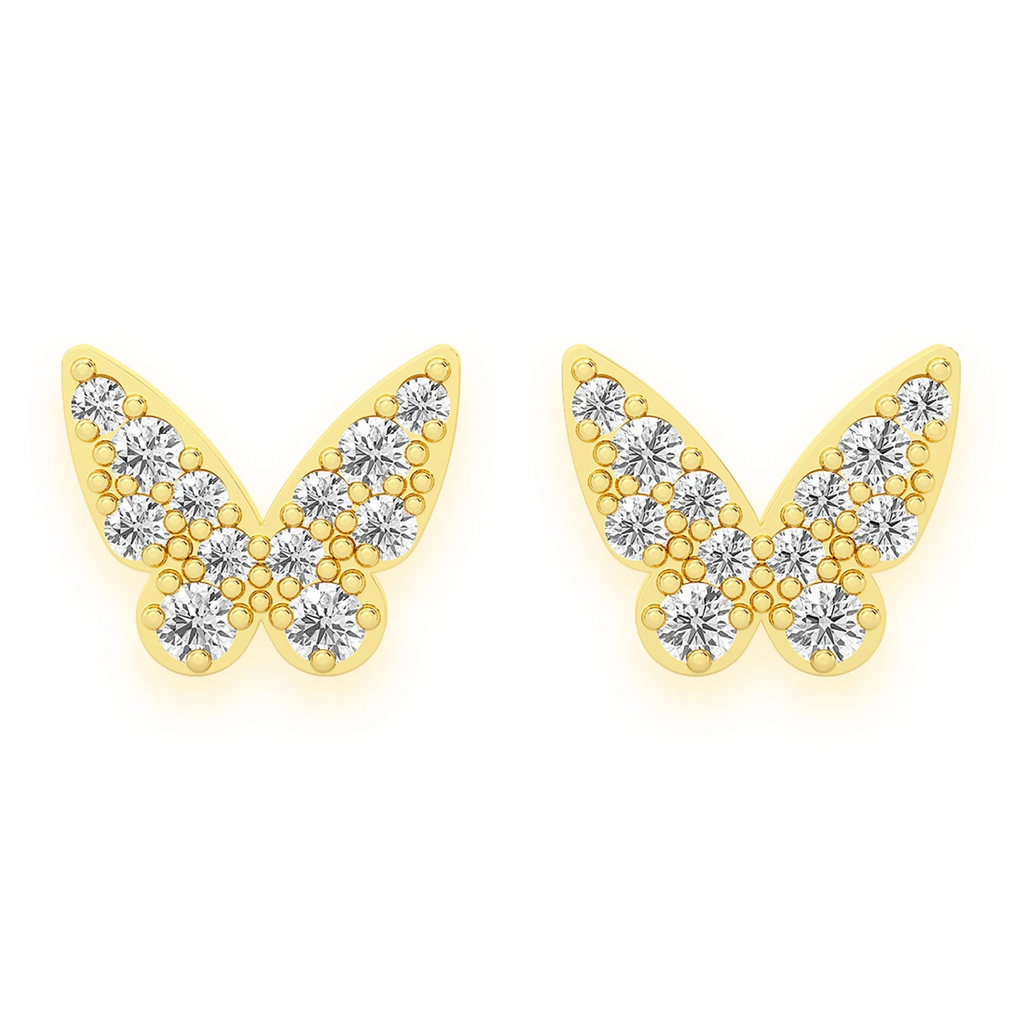 Butterfly Diamond Studs in 14K yellow gold, front view