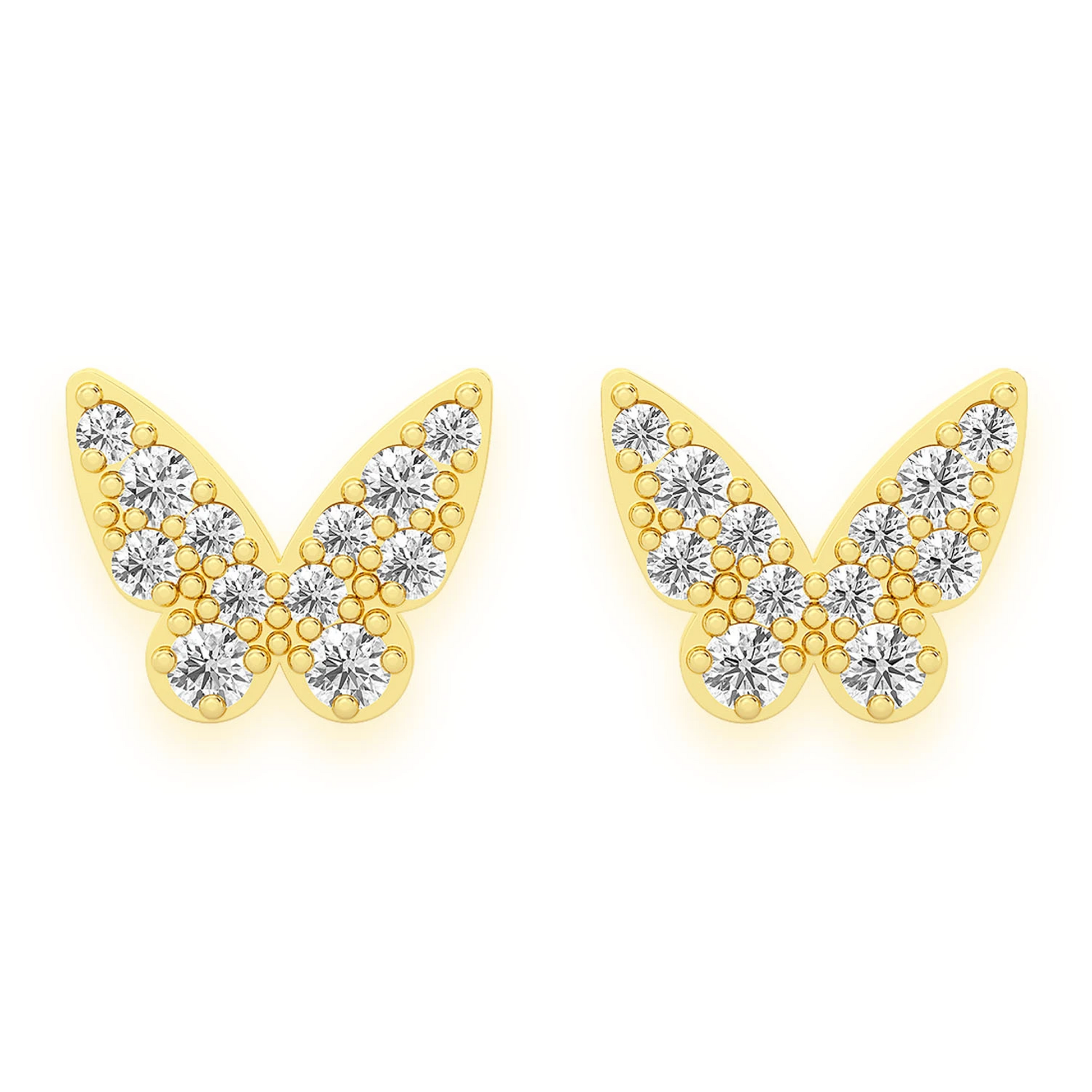 Butterfly Diamond Studs in 14K yellow gold, front view
