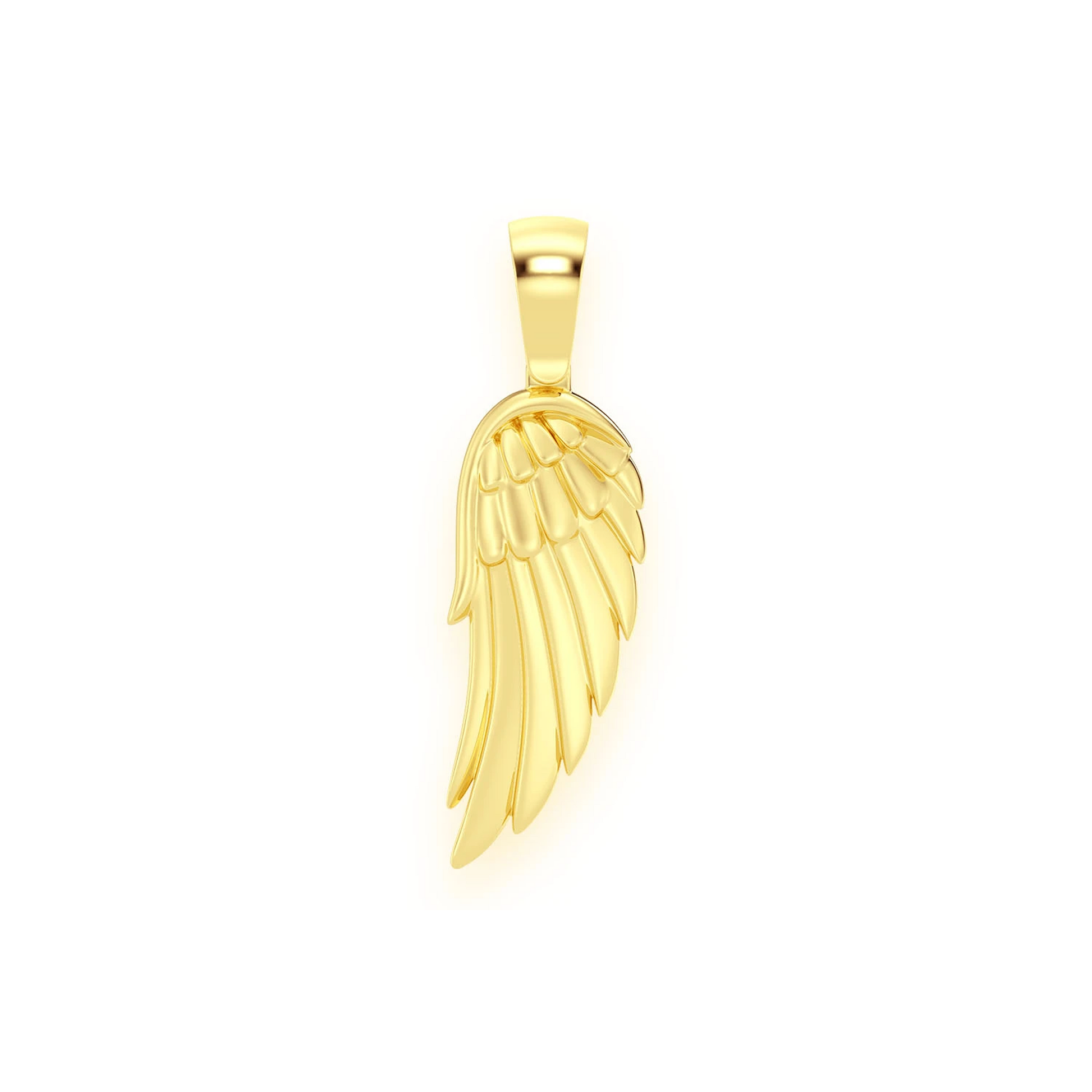 Angel Wing Feather Diamond Pendant in 14K yellow gold, front view
