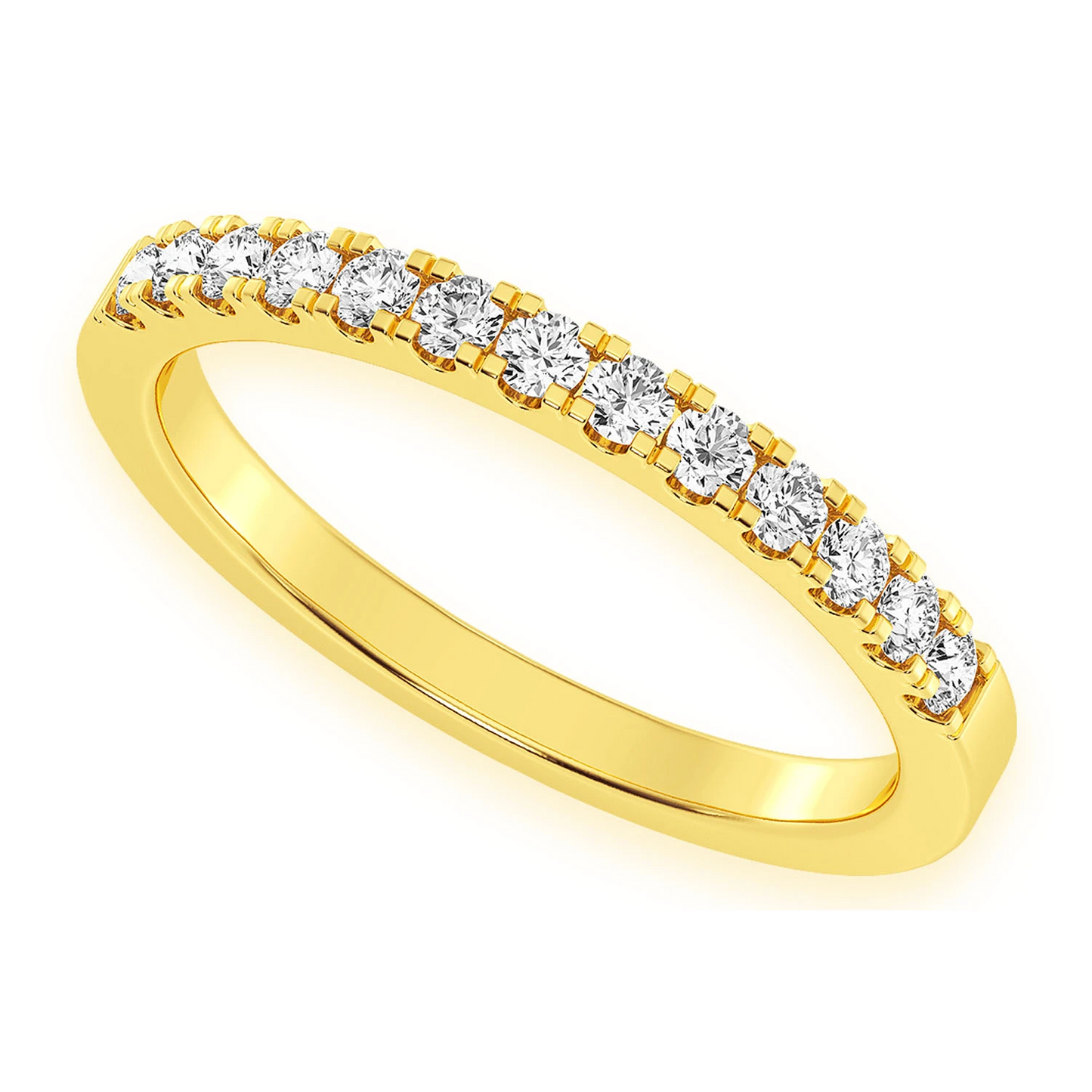 Wide Single Row Band Ring in 14K yellow gold, front view