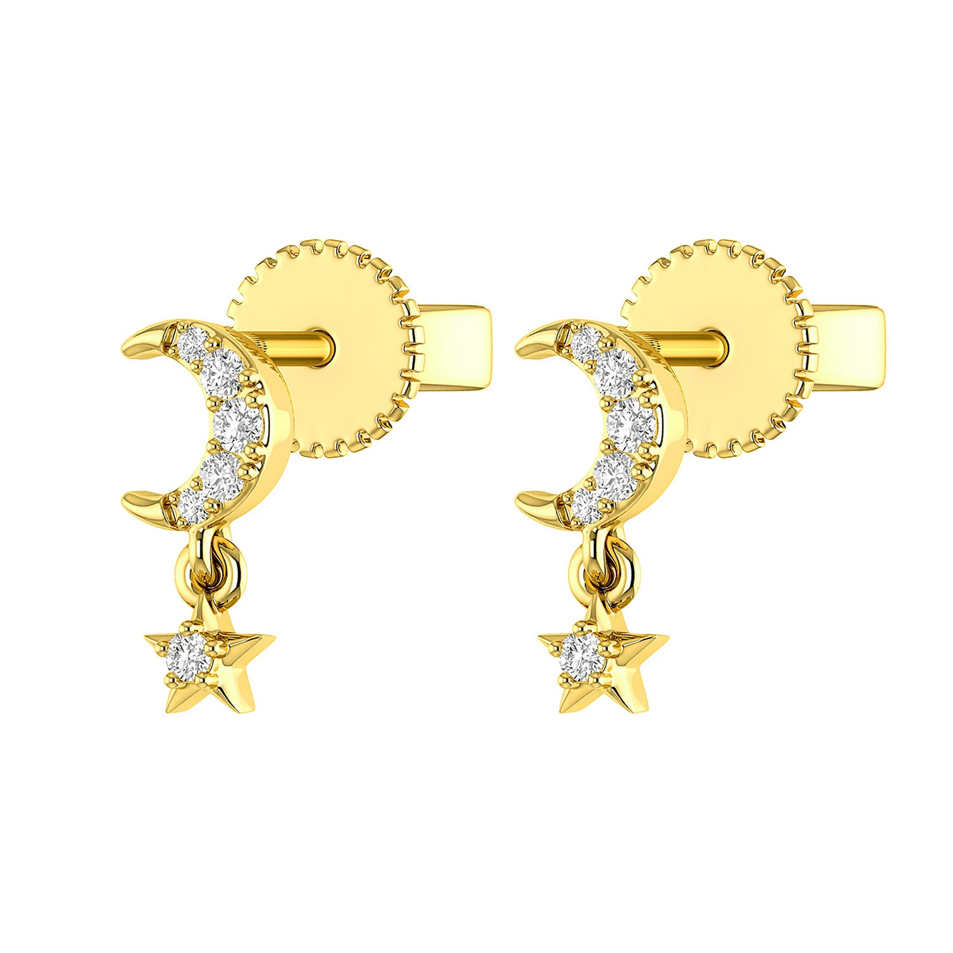 Moon & Star Diamond Drops in 14K yellow gold, angled view