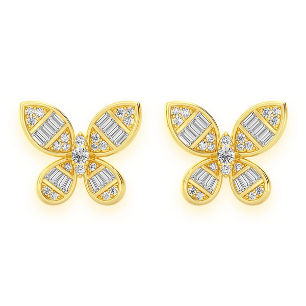 Butterfly Baguette Diamond Stud Earrings