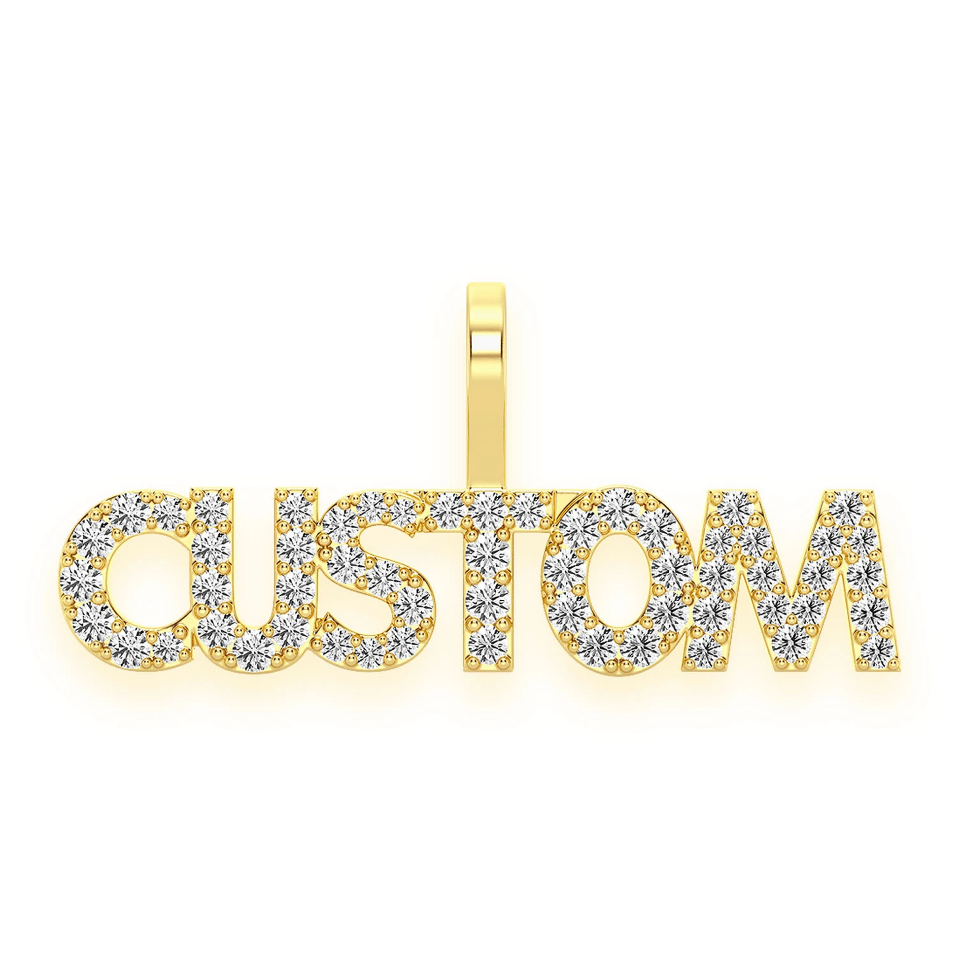 Mini Custom Diamond Nameplate Pendant in 14K yellow gold, front view