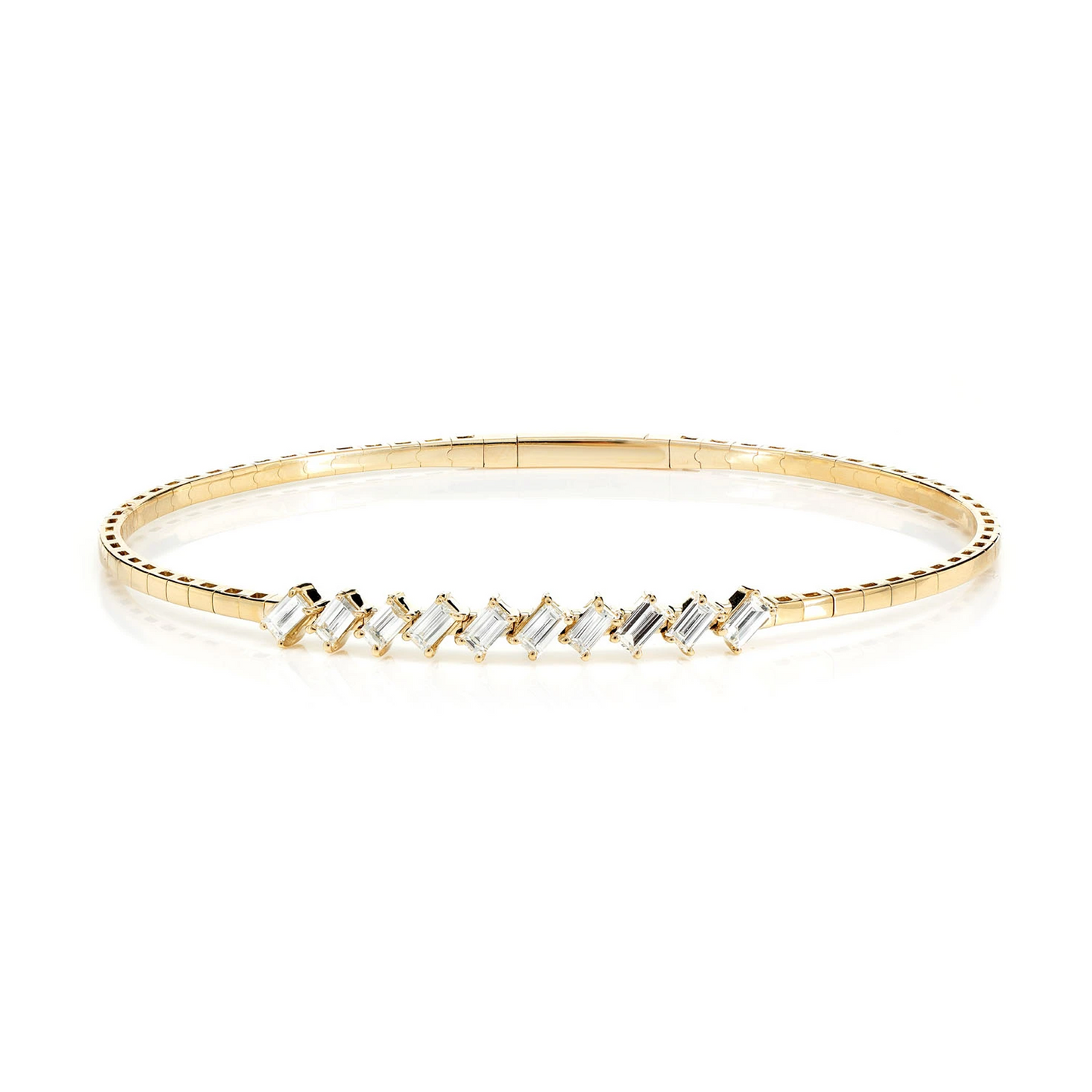 Angled Baguette Diamond Bangle in 14K yellow gold, 0.85ctw, front view