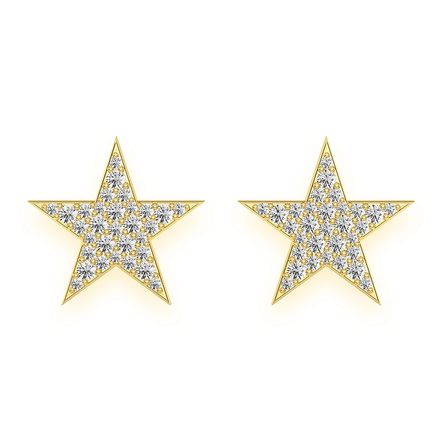 Five Point Star Diamond Stud Earrings in 14K yellow gold, front view
