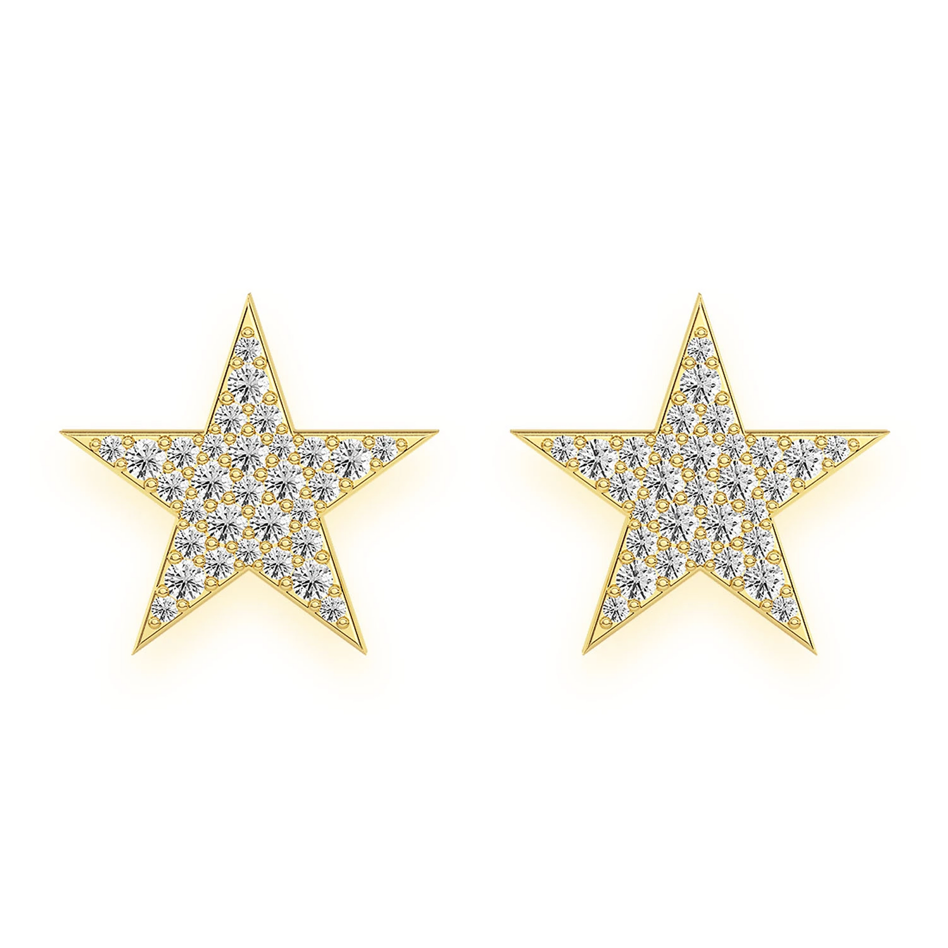 Five Point Star Diamond Stud Earrings in 14K yellow gold, front view
