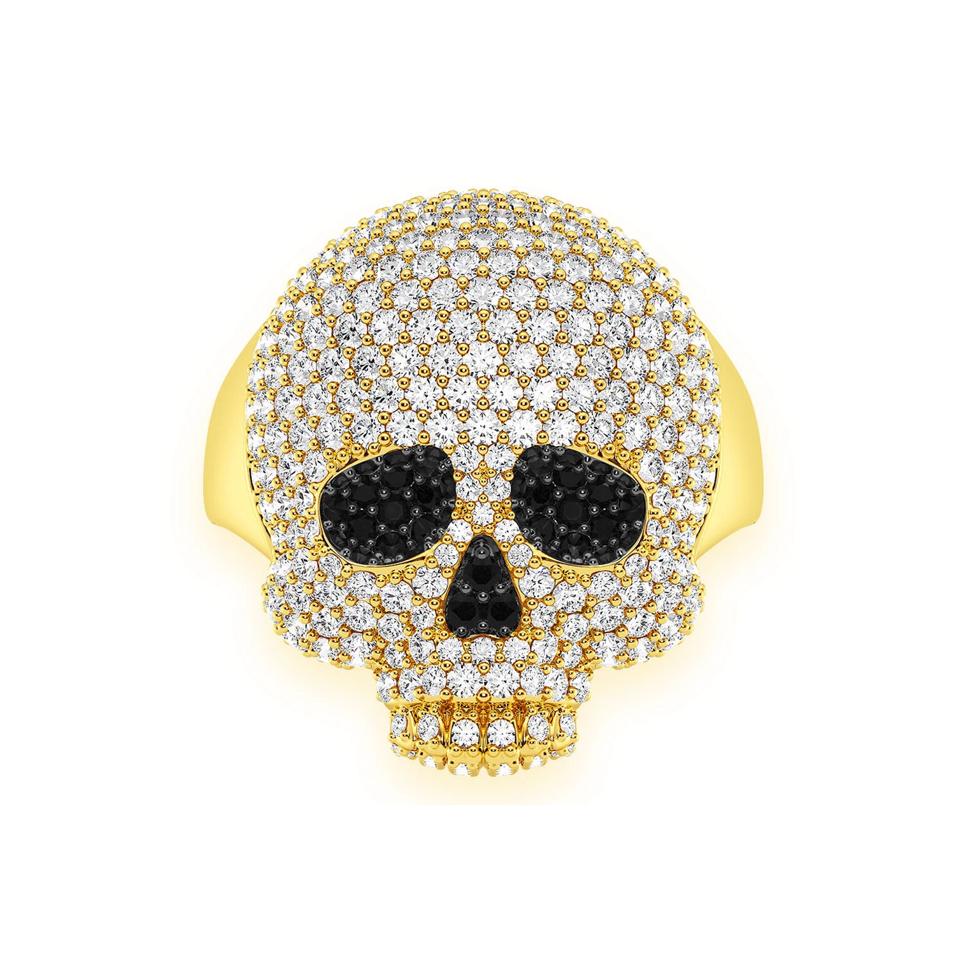 Jawless Skull Diamond Ring in 14K yellow gold, front view
