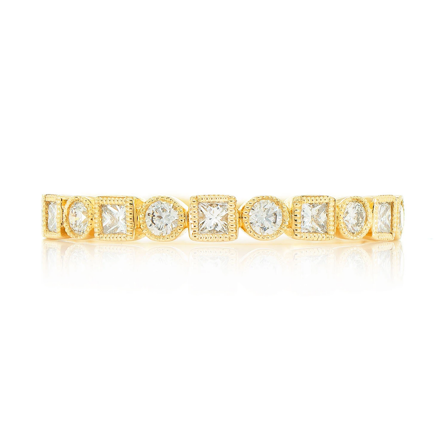 Milgrain Circle & Square Diamond Ring in 14K yellow gold, front view
