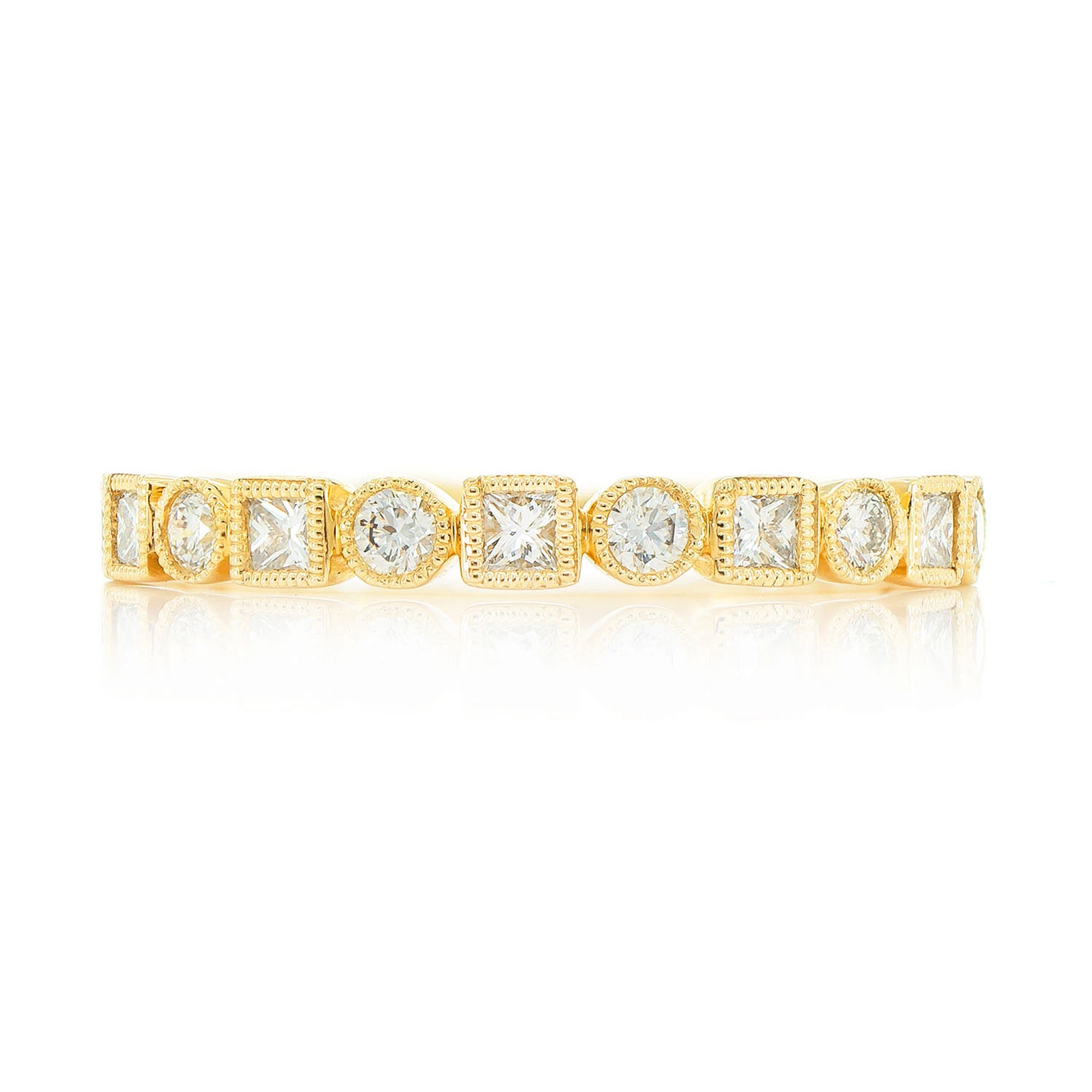 Milgrain Circle & Square Diamond Ring in 14K yellow gold, front view