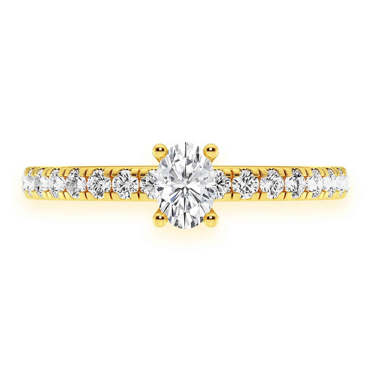 One Row Under Halo Diamond Ring in 14K yellow gold, front view
