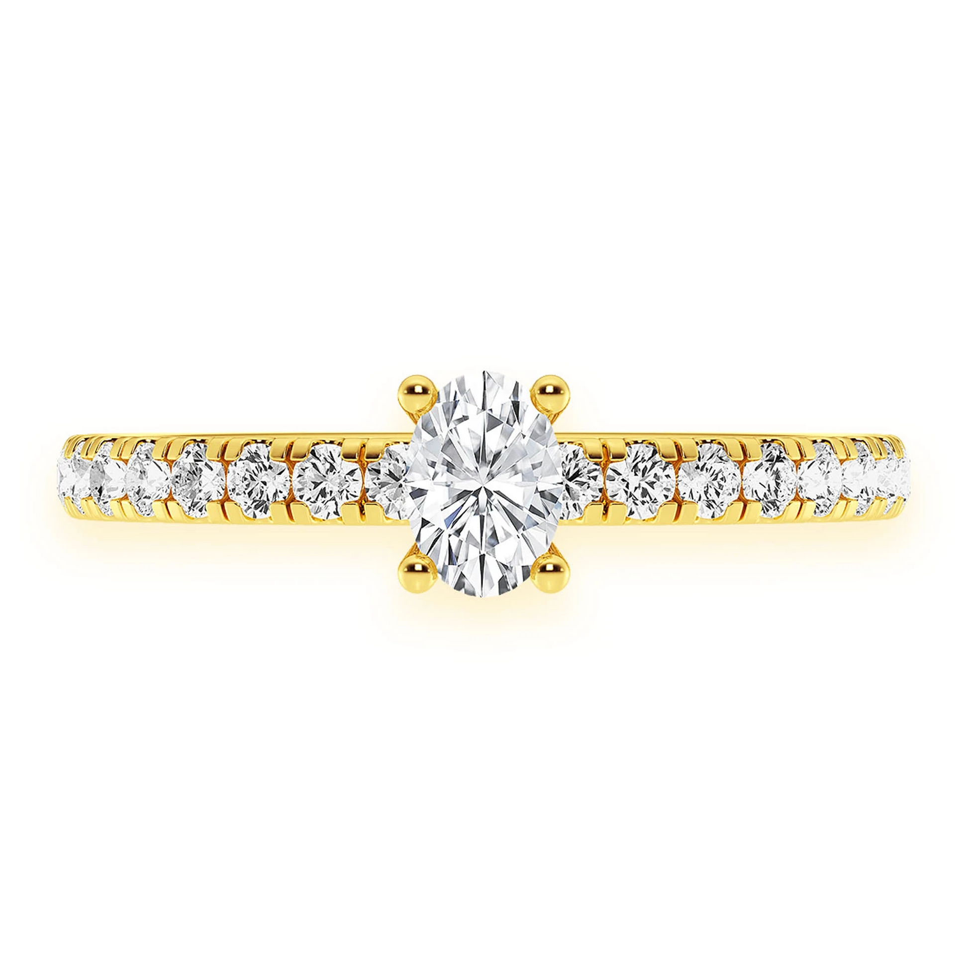 One Row Under Halo Diamond Ring in 14K yellow gold, front view