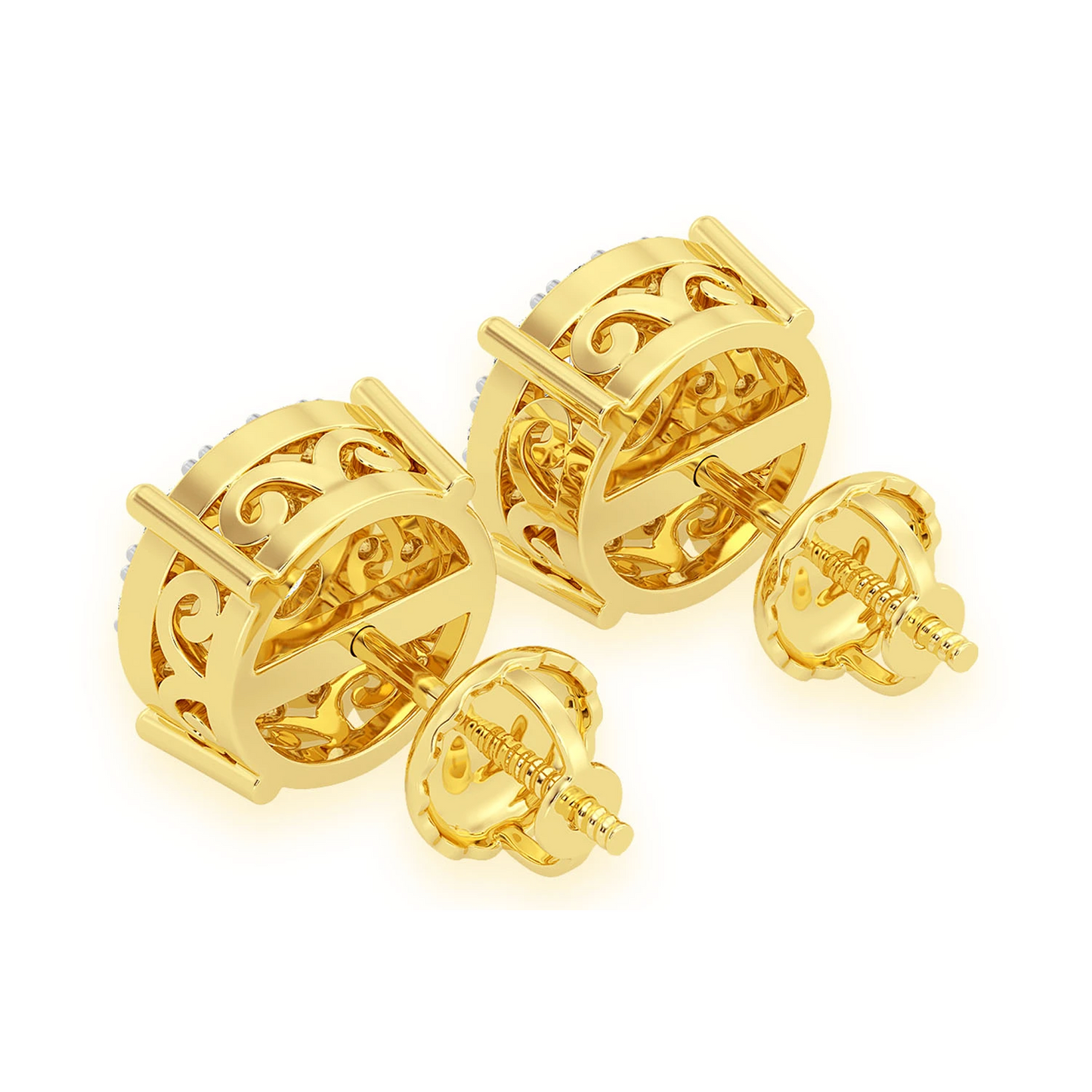 Mosaic Diamond Studs in 14K yellow gold, 3.00ctw, back view