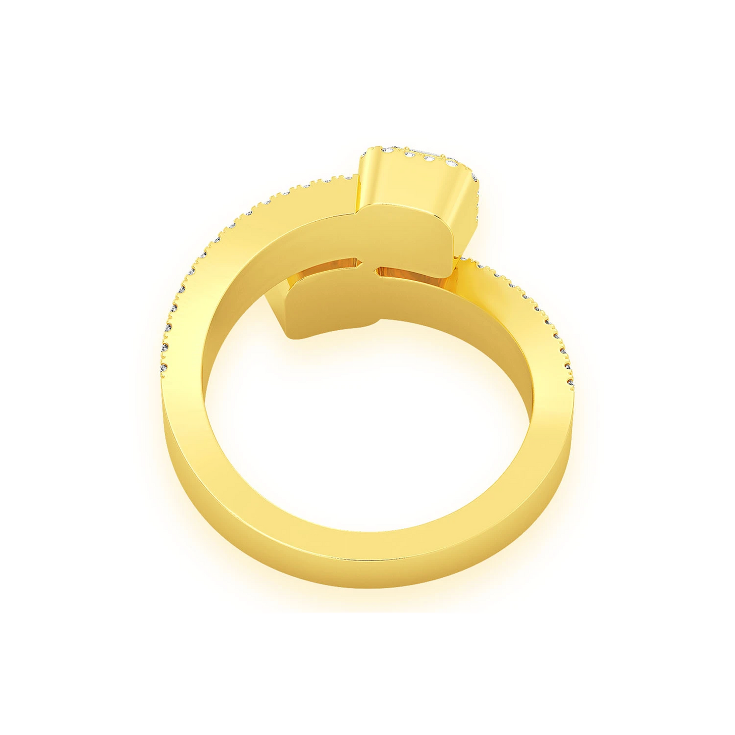 Border Baguette Crossover Diamond Ring in 14K yellow gold, back view