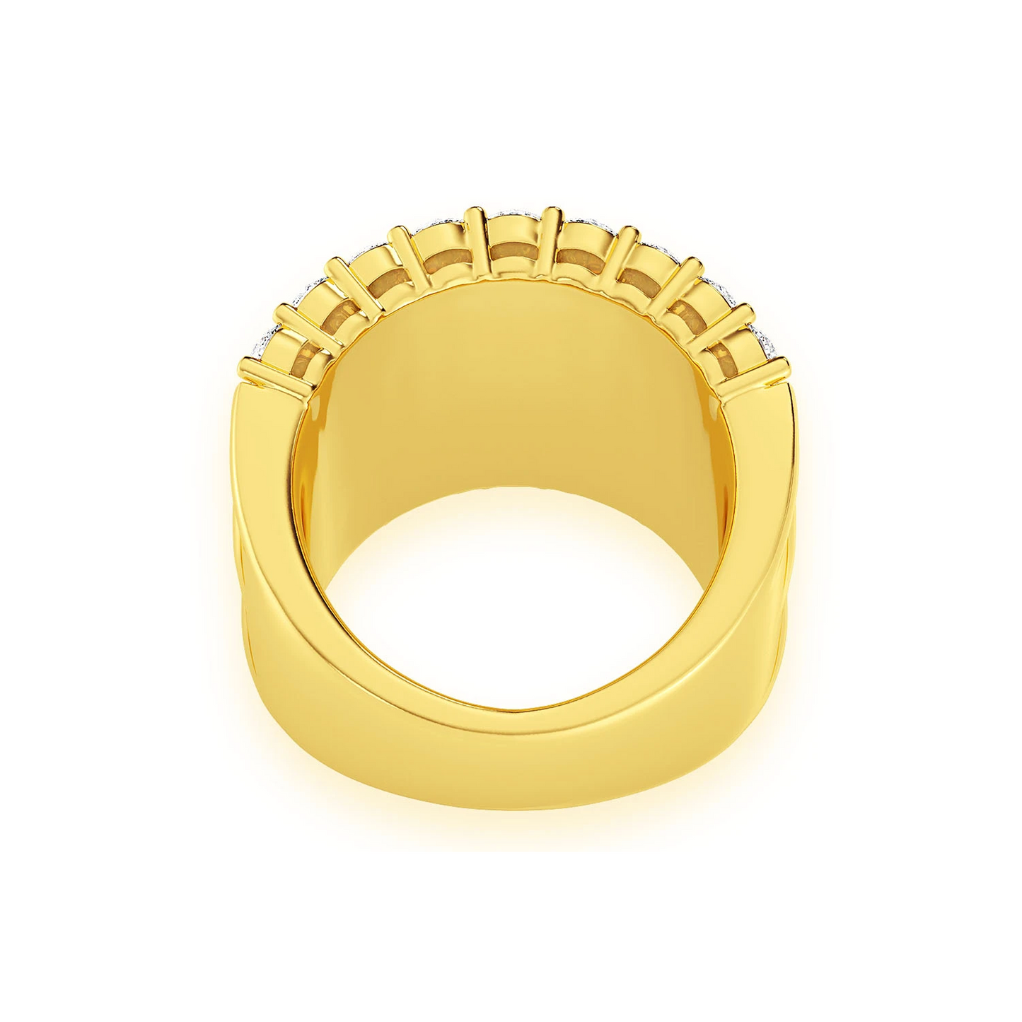 Three Row Round & Baguette Ring in 14K yellow gold, back view