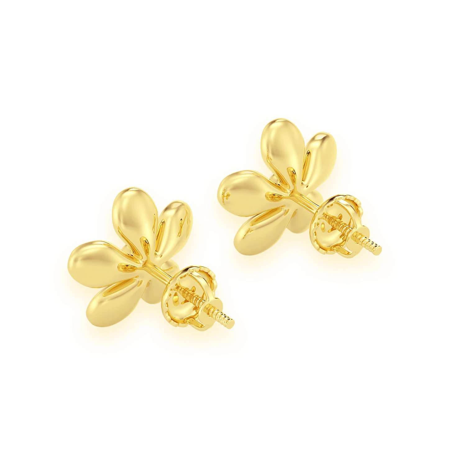 Flower Petal Diamond Studs in 14K yellow gold, back view
