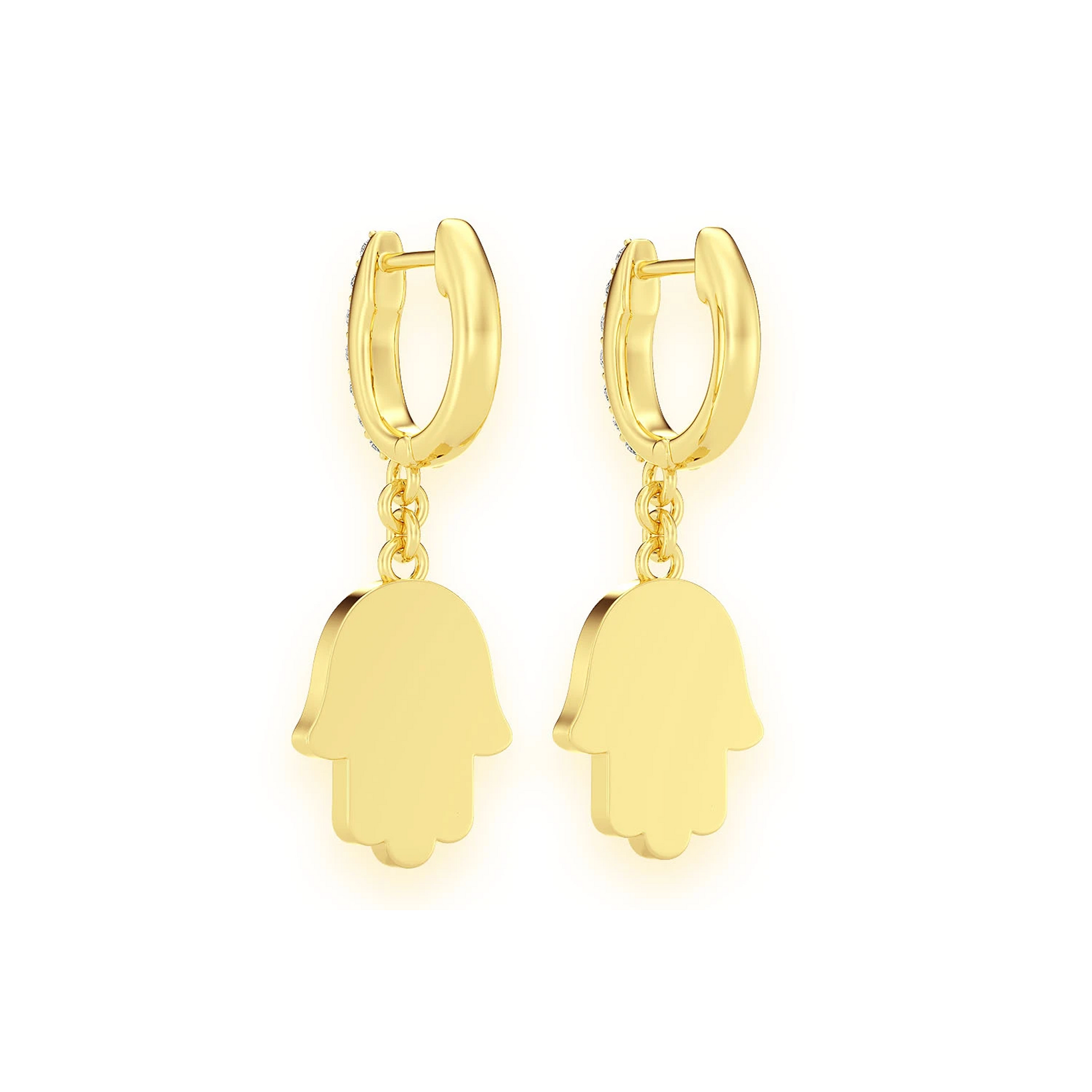 Hamsa Diamond Drops in 14K yellow gold, back view