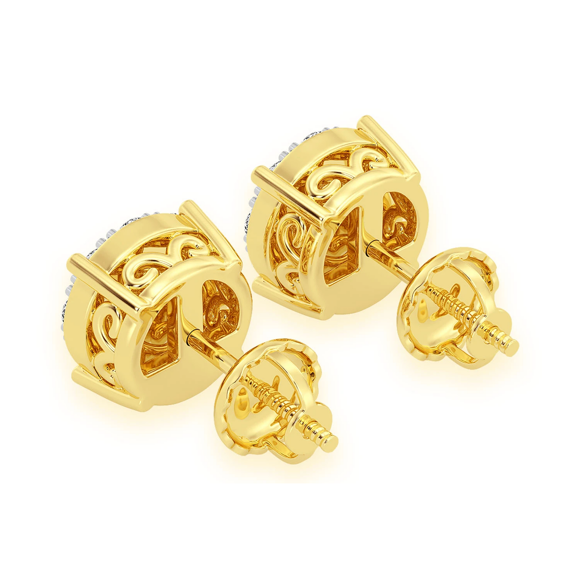Mosaic Diamond Studs in 14K yellow gold, 0.75ctw, back view