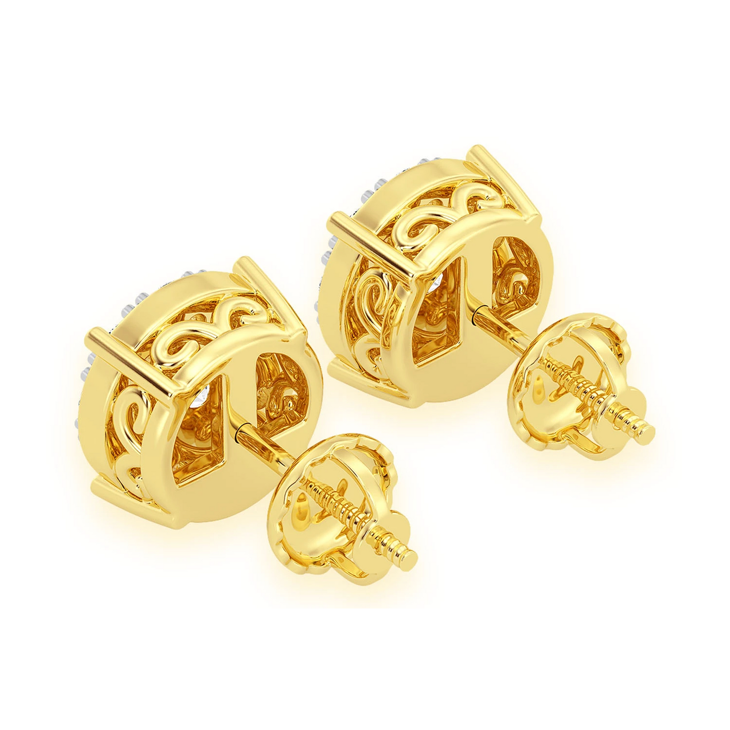 Mosaic Diamond Studs in 14K yellow gold, 1.00ctw, back view