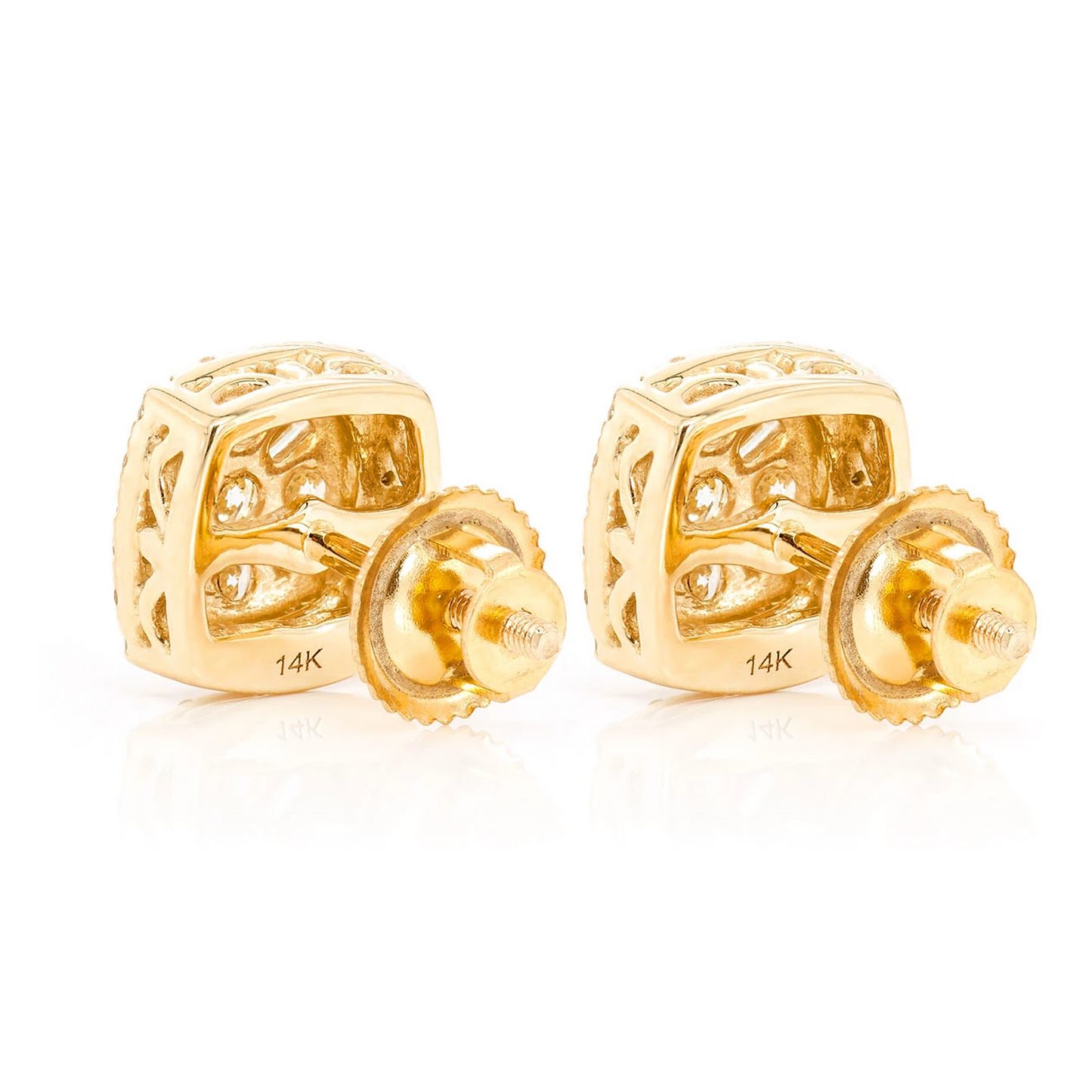 Baguette Flower Diamond Studs in 14K yellow gold, back view