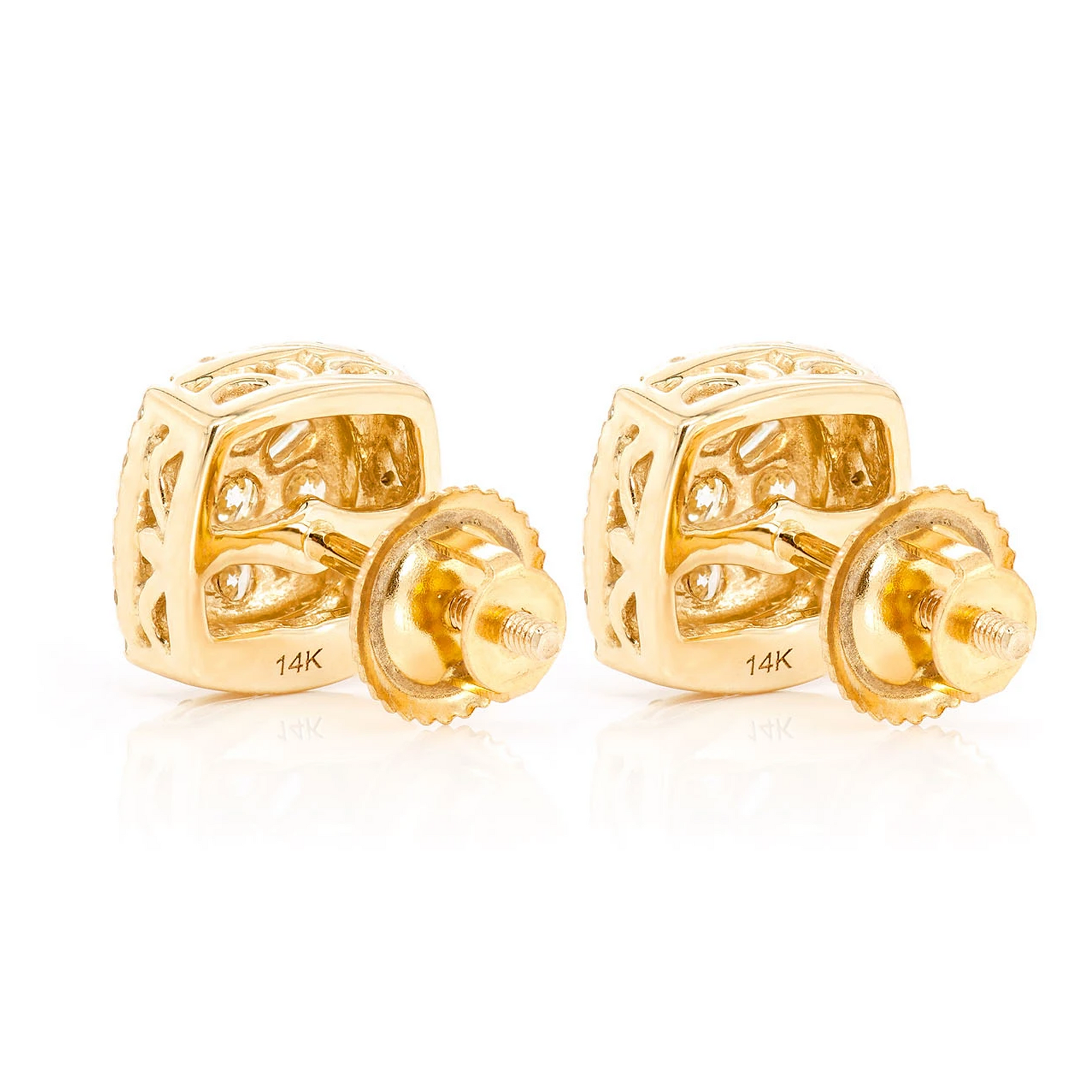 Baguette Flower Diamond Studs in 14K yellow gold, back view