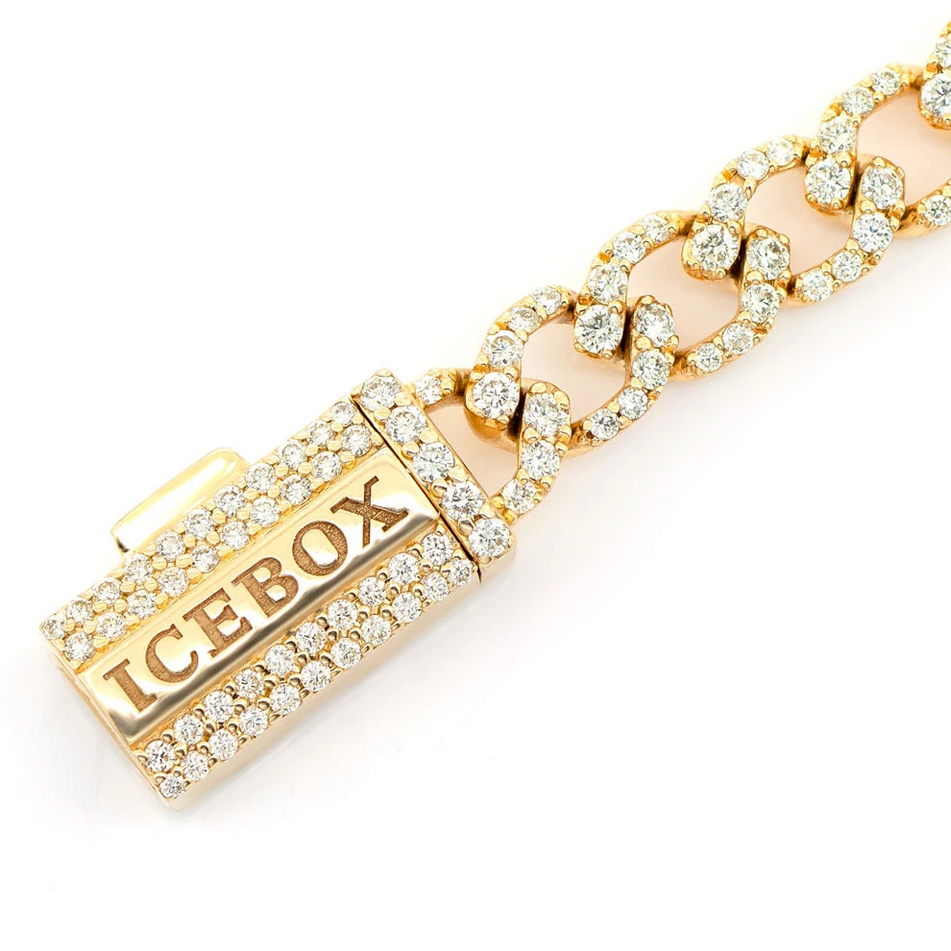 Elongated Cuban Diamond Bracelet in 14K yellow gold, 6mm / 3.75ctw width, clasp detail