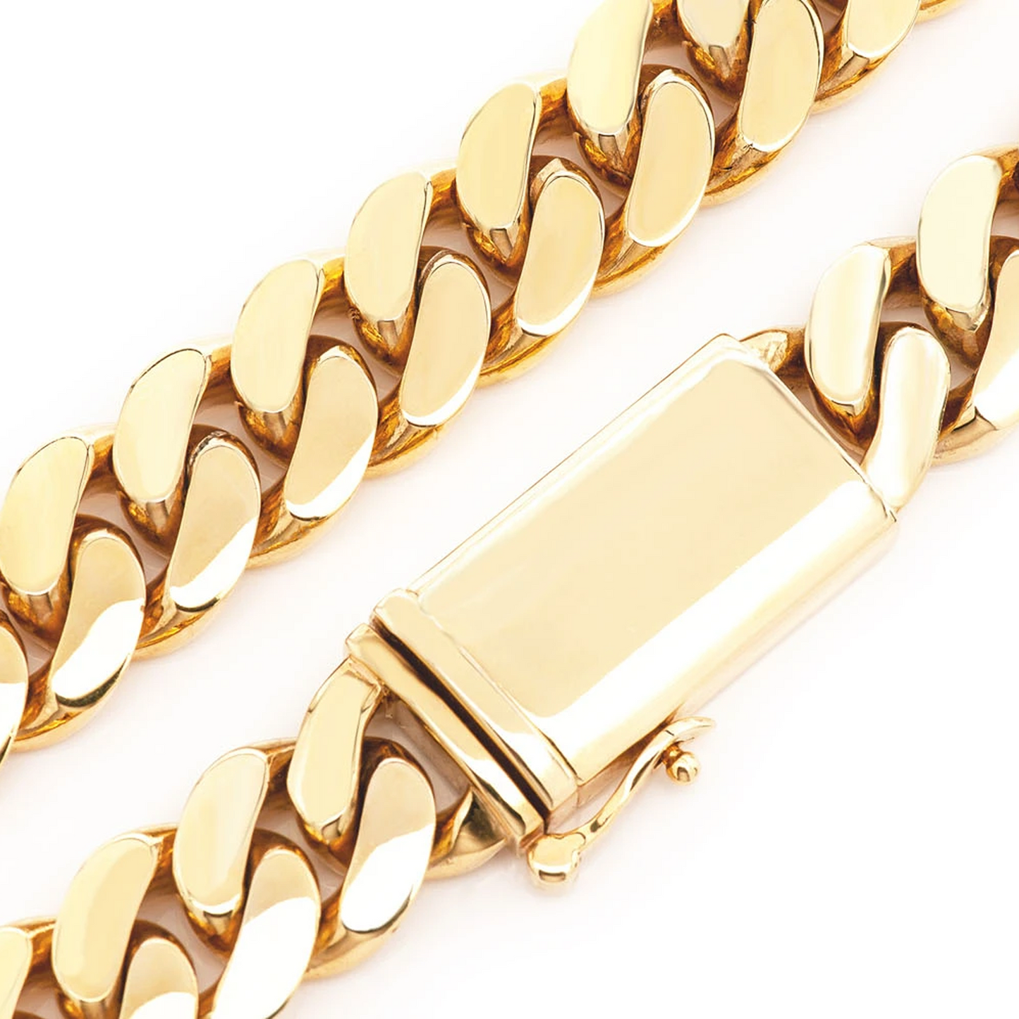 Miami Cuban Gold Chain in 14K yellow gold, 18mm width, clasp detail