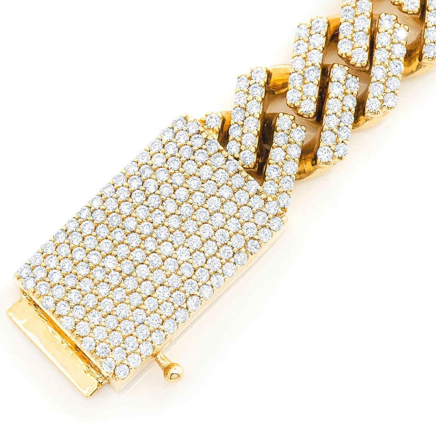Raised Cuban Diamond Bracelet in 14K yellow gold, 11mm | 8.50ctw width, clasp detail