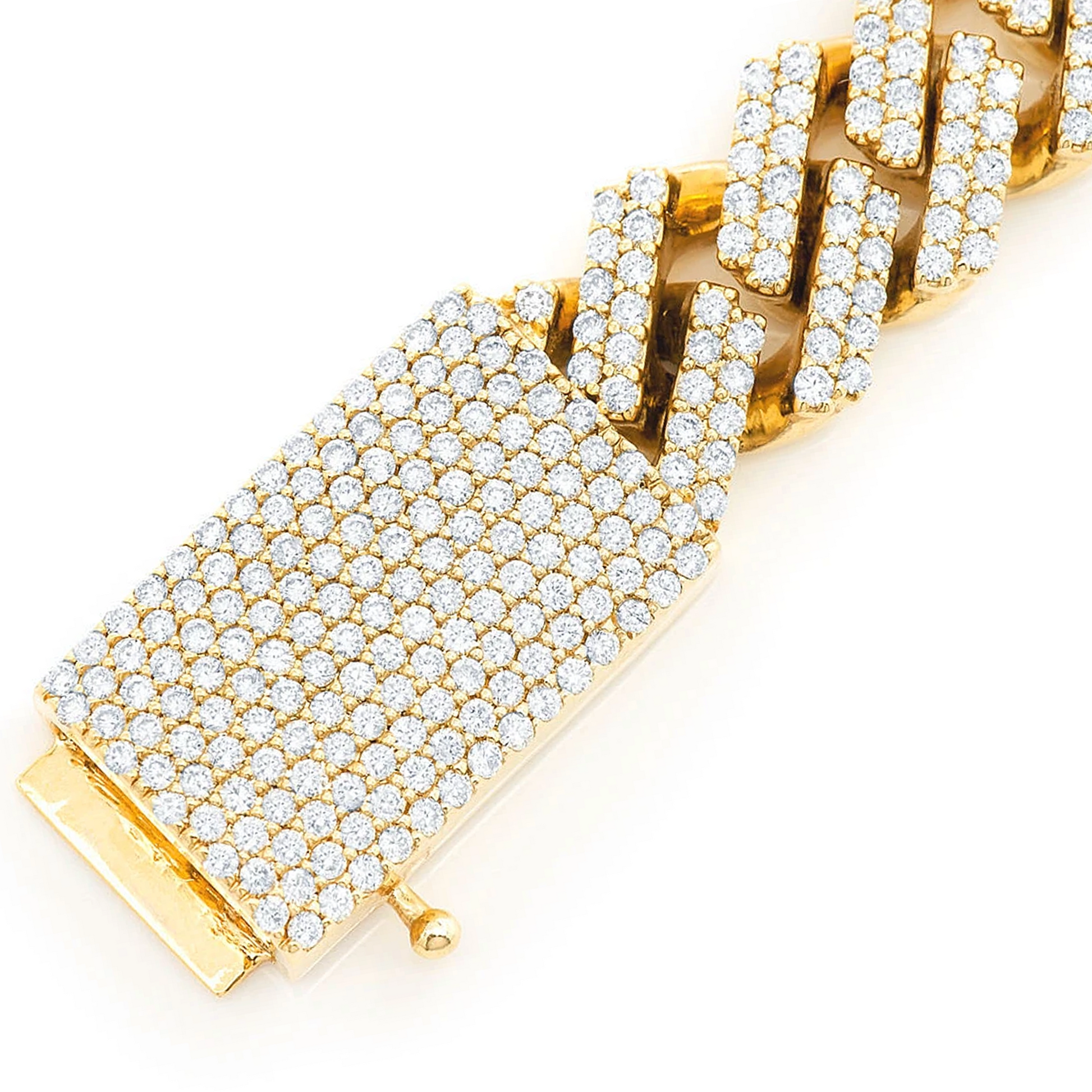 Raised Cuban Diamond Bracelet in 14K yellow gold, 11mm | 8.50ctw width, clasp detail