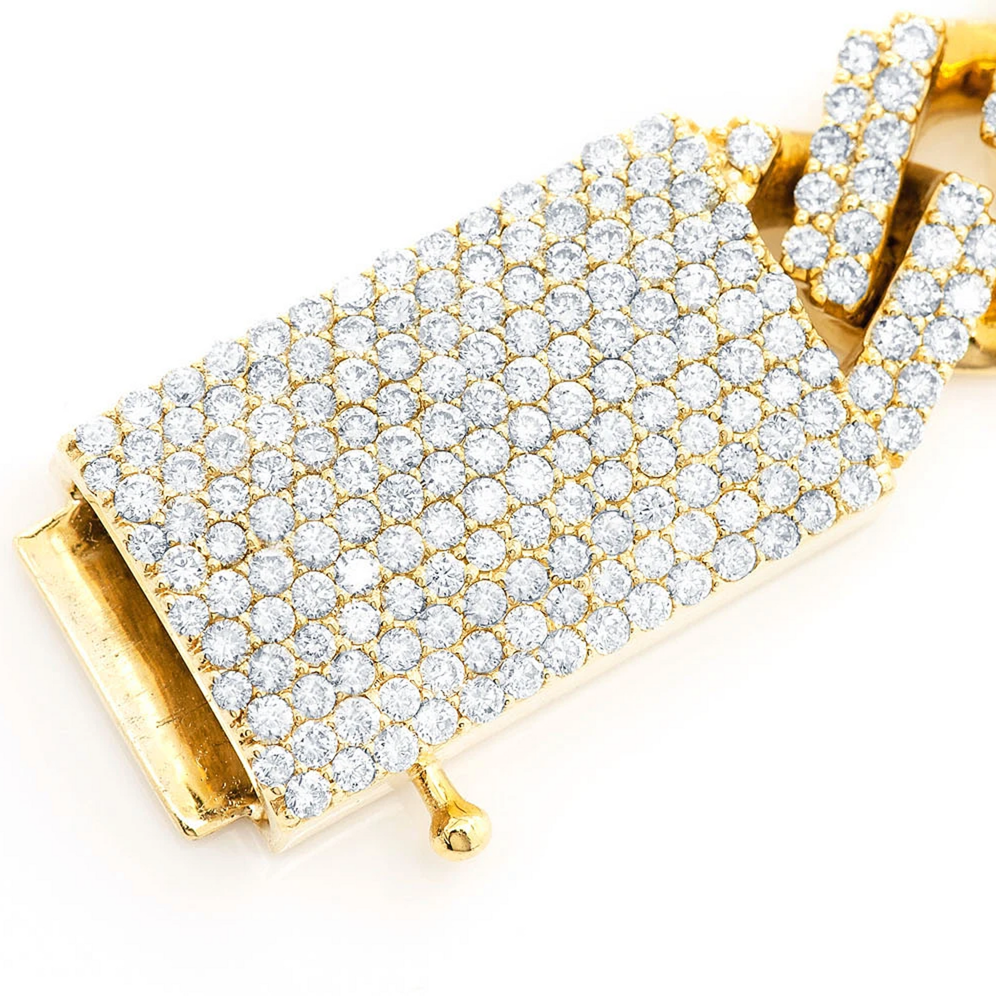 Raised Cuban Diamond Bracelet in 14K yellow gold, 17mm | 16.50ctw width, clasp detail