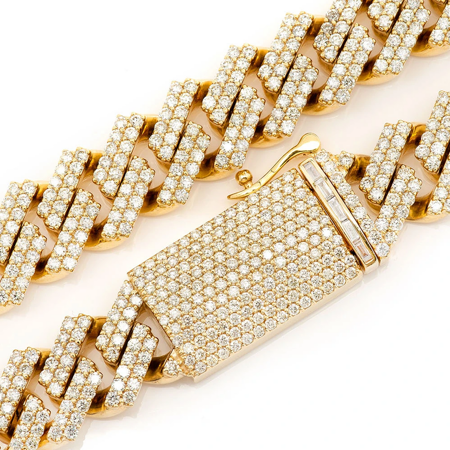 Raised Cuban Diamond Necklace in 14K yellow gold, 13mm / 28.25ctw width, clasp detail