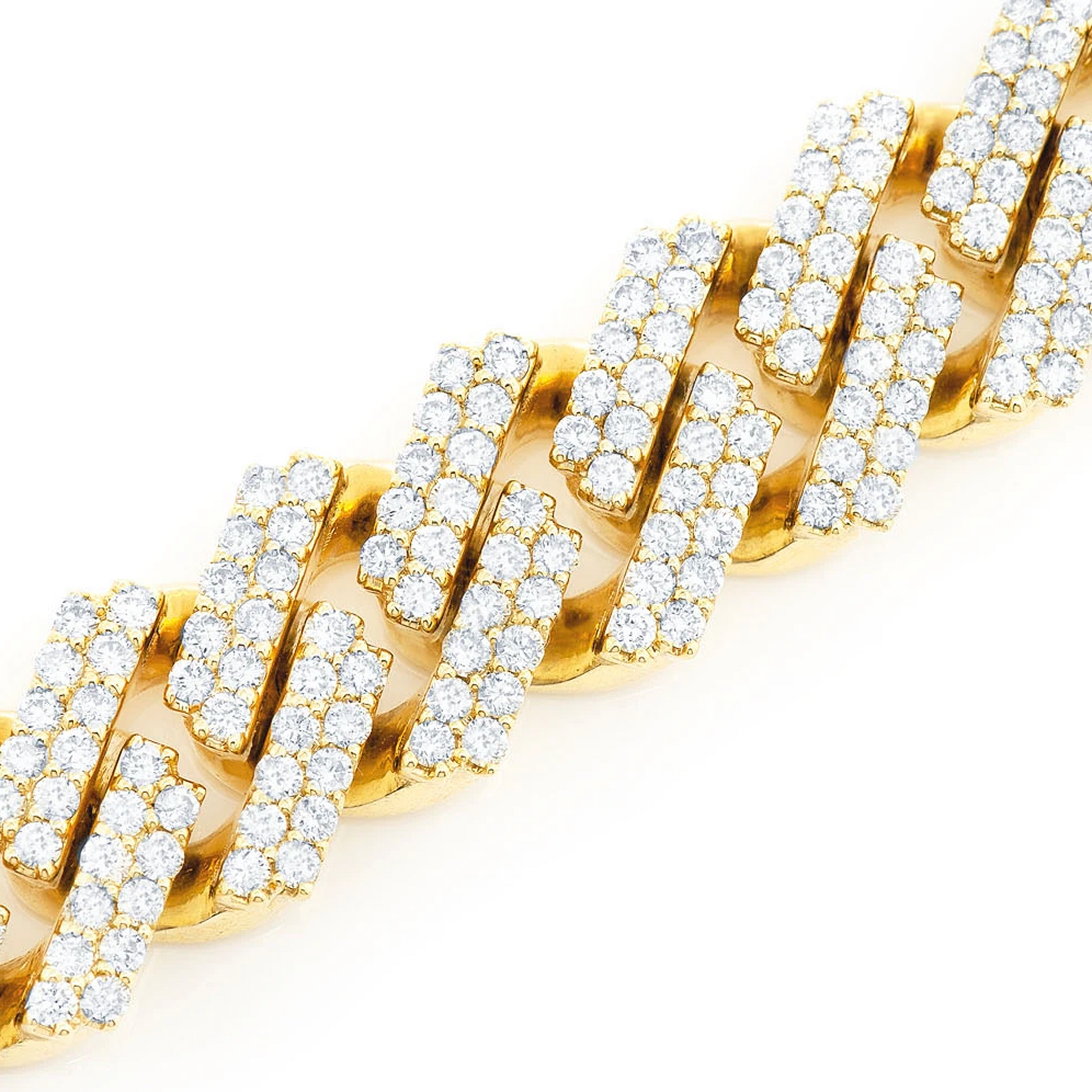 Raised Cuban Diamond Bracelet in 14K yellow gold, 17mm | 16.50ctw width, detail view
