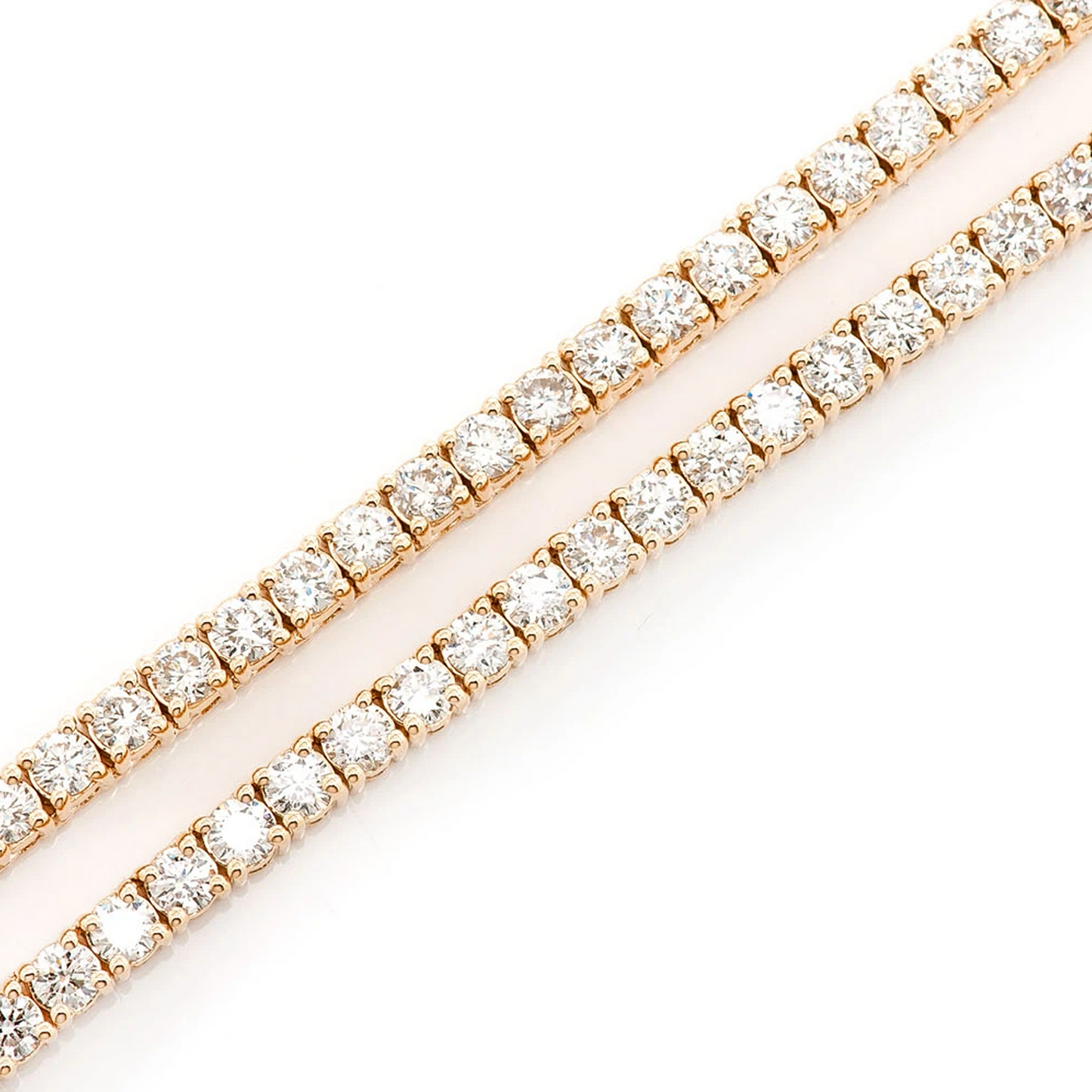 Prong Diamond Tennis Necklace in 14K yellow gold, 10pt / 14.75ctw, angled view