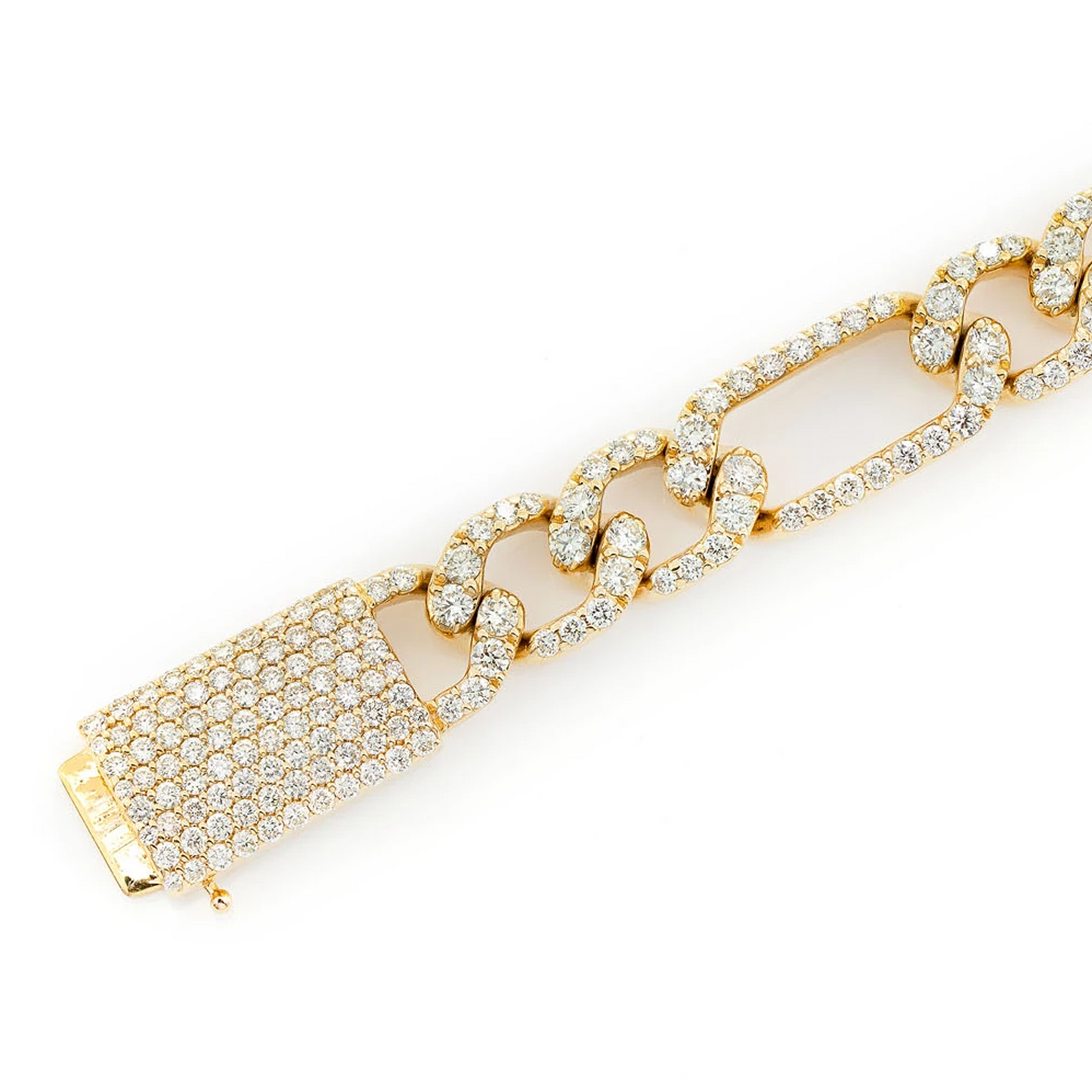 Figaro Diamond Link Bracelet in 14K yellow gold, 6mm / 3.50ctw width, detail view