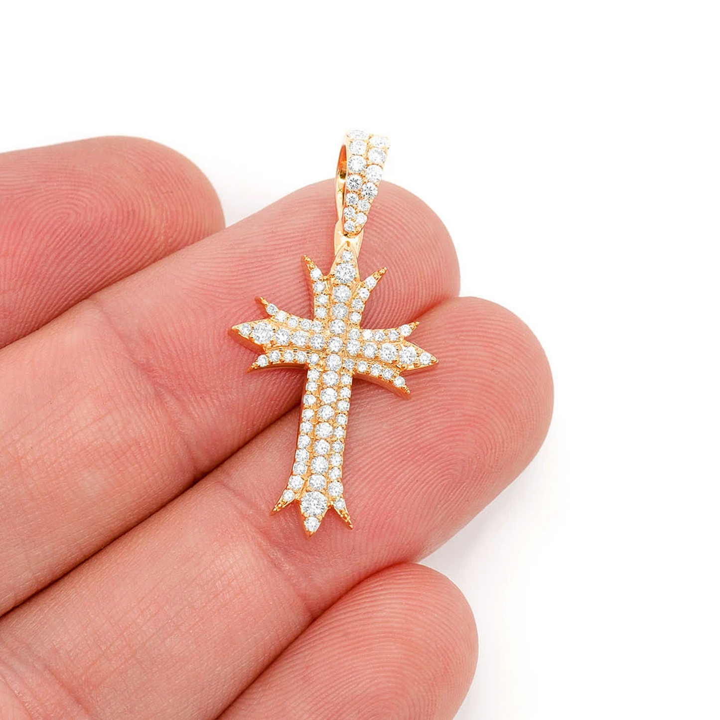 Triple Point Cross Pendant in 14K yellow gold, Statement | 0.65ctw, alternate view