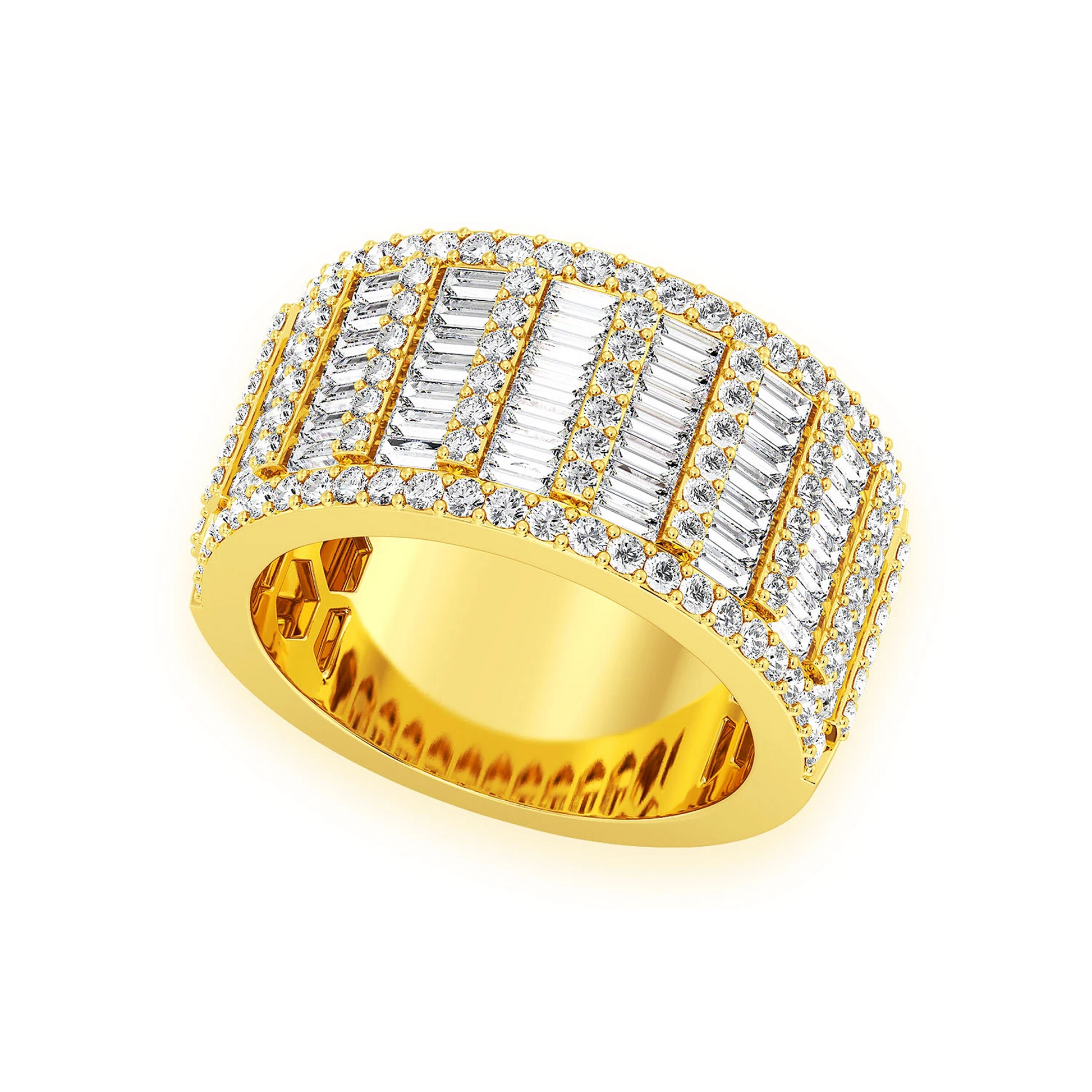 Super Baguette & Round Diamond Band Ring in 14K yellow gold, angled view