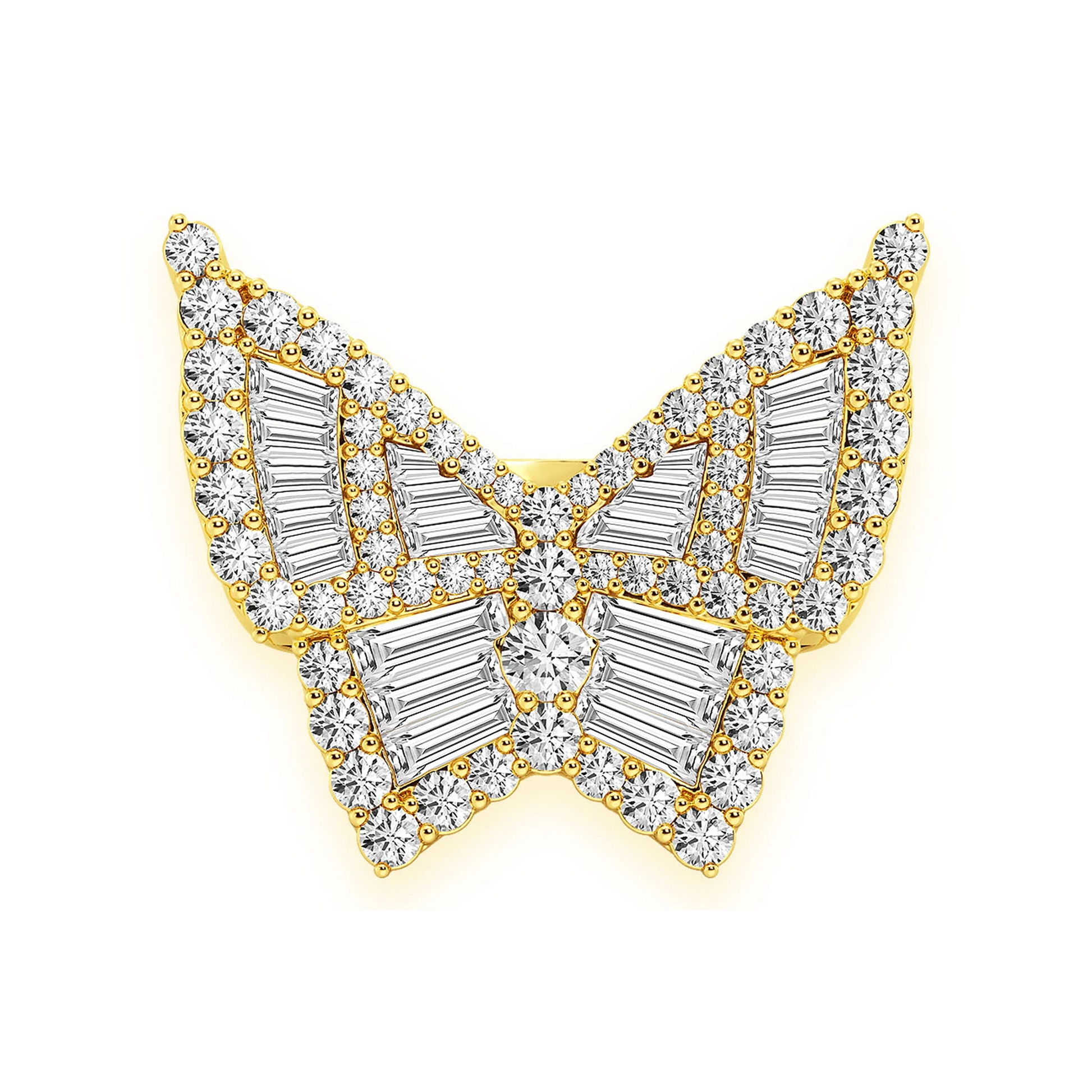 Butterfly Baguette Signet Ring in 14K yellow gold, angled view