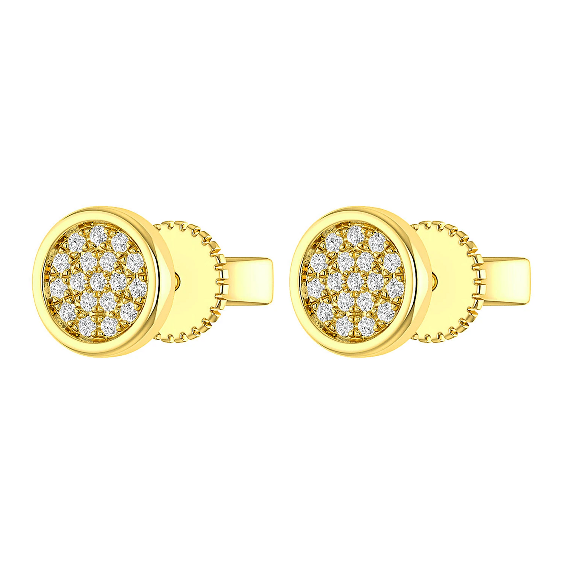 Bezel Cluster Diamond Stud Earrings in 14K yellow gold, angled view