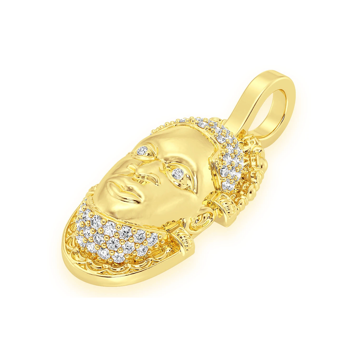 Edo Mask Diamond Pendant in 14K yellow gold, detail view