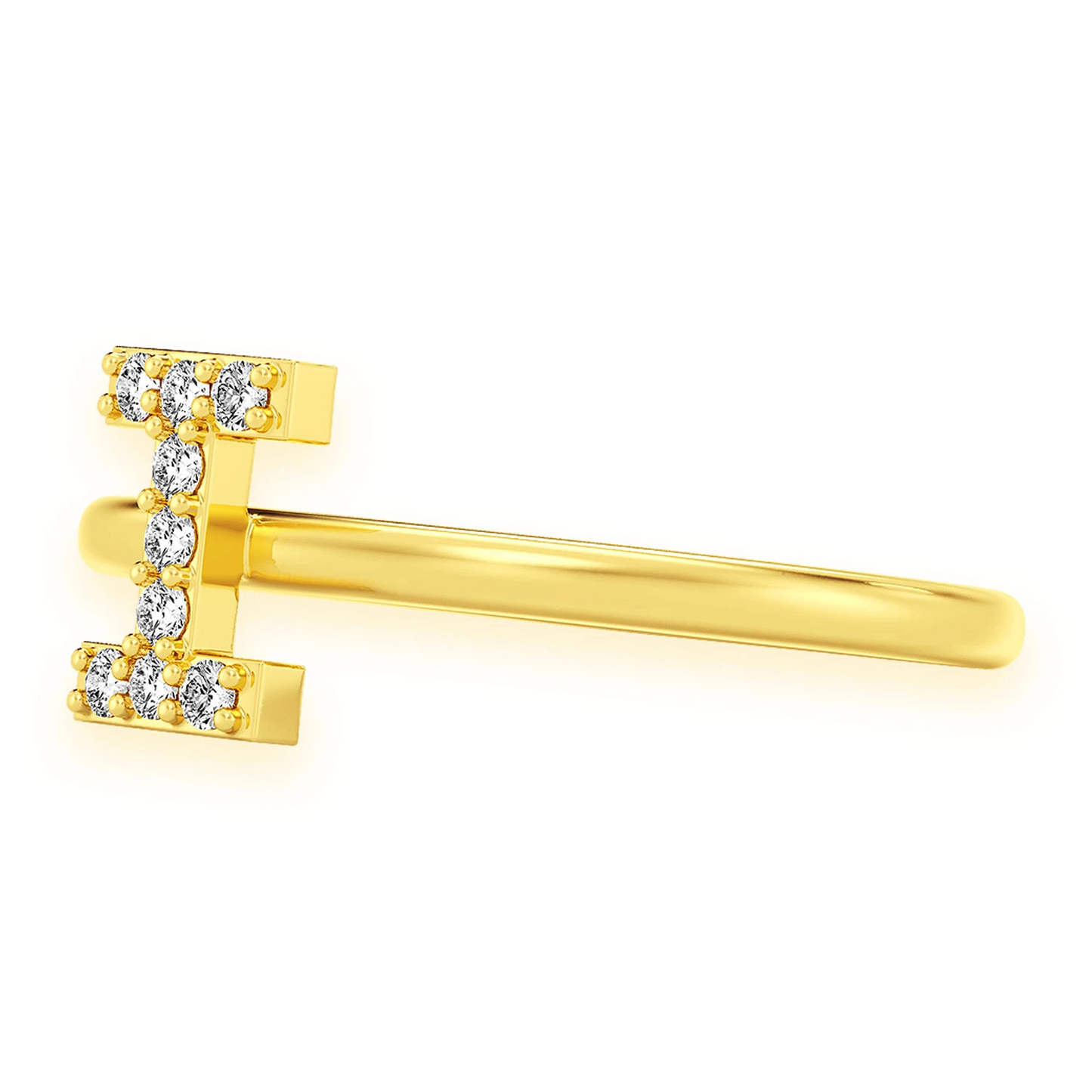 Custom Diamond Initial Ring in 14K yellow gold, detail view