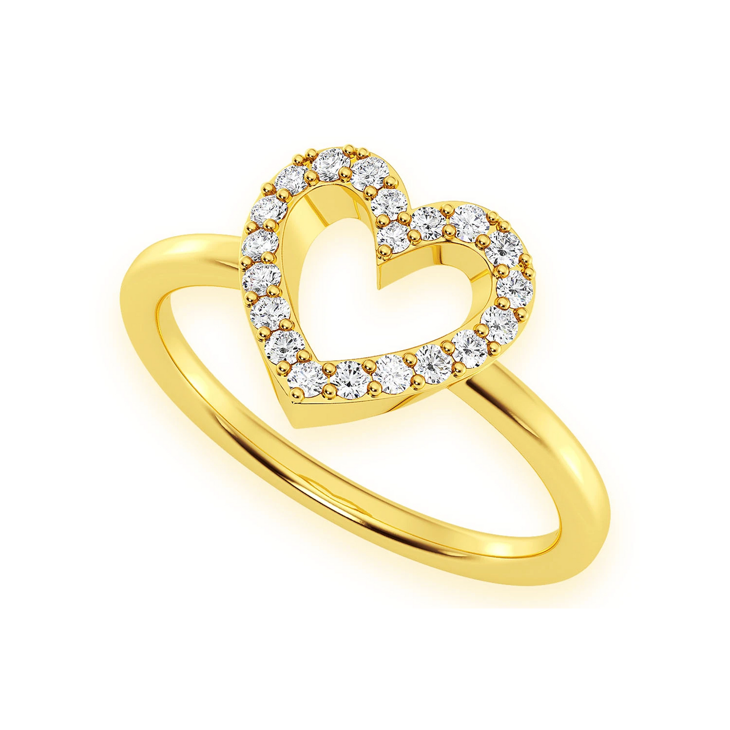 Open Heart Diamond Ring in 14K yellow gold, angled view