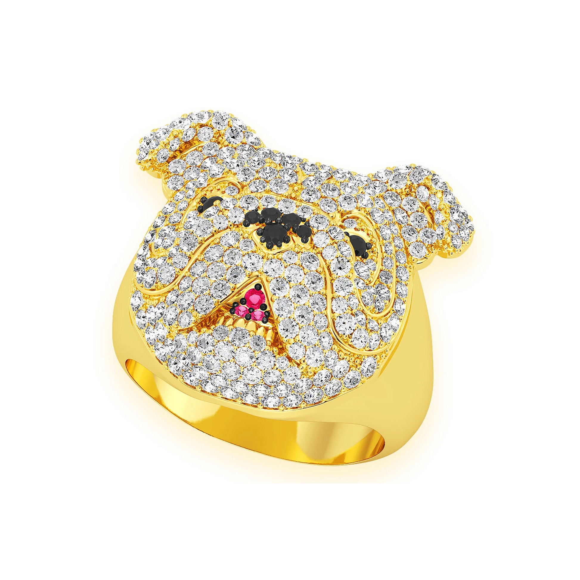 Bulldog Signet Diamond Ring in 14K yellow gold, angled view