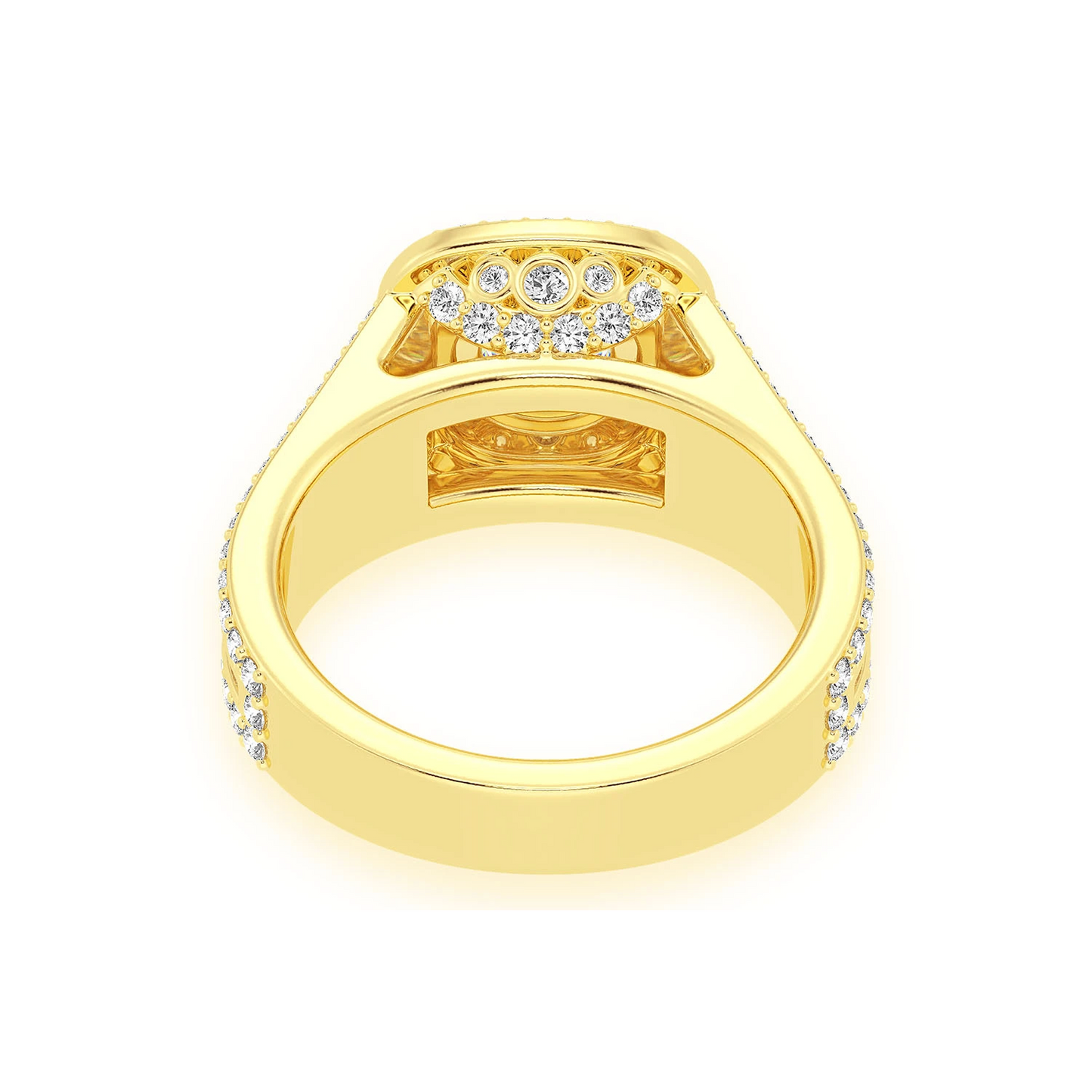 Fancy Three Row Double Halo Diamond Ring in 14K yellow gold, alternate view