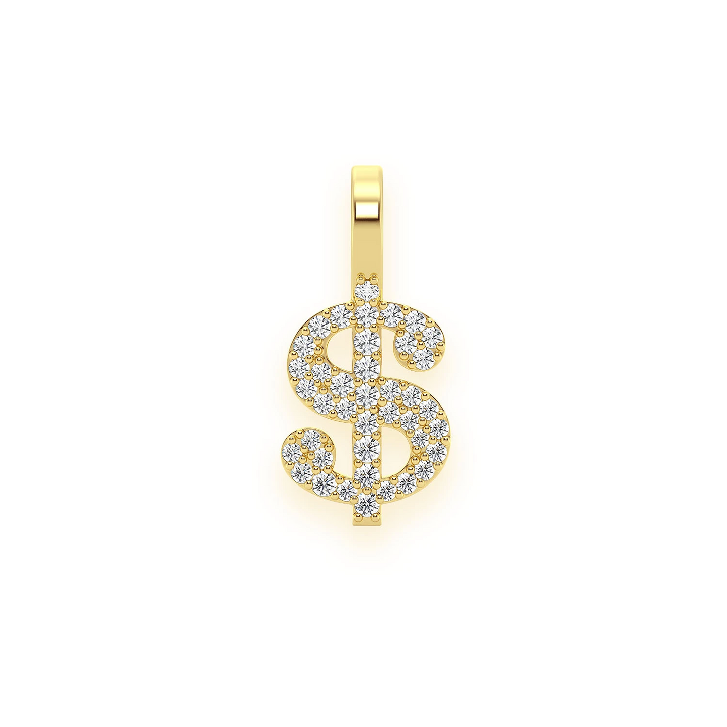 US Dollar Sign Diamond Pendant in 14K yellow gold, 0.20ctw, front view