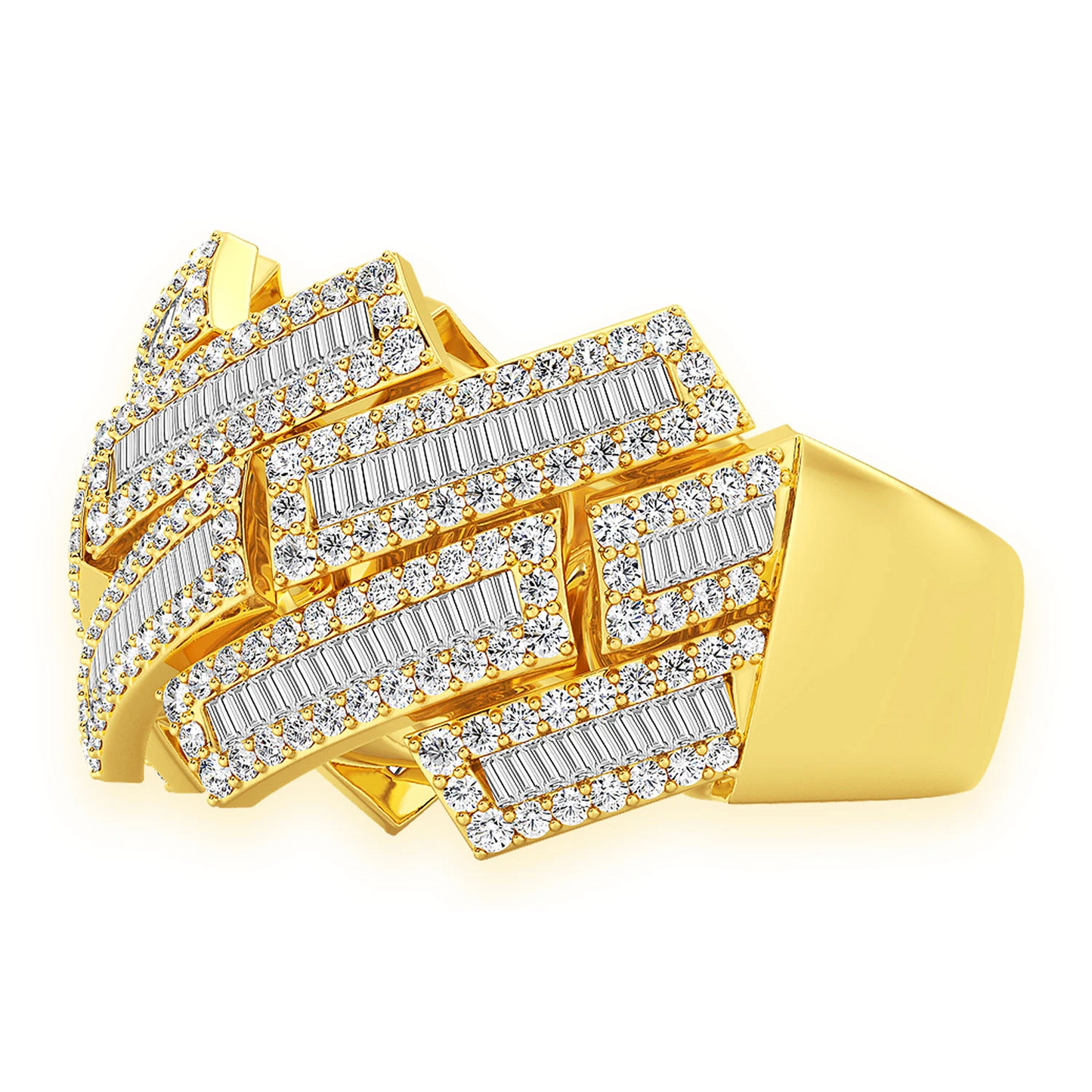 Serrated Baguette Cuban Ring in 14K yellow gold, detail view