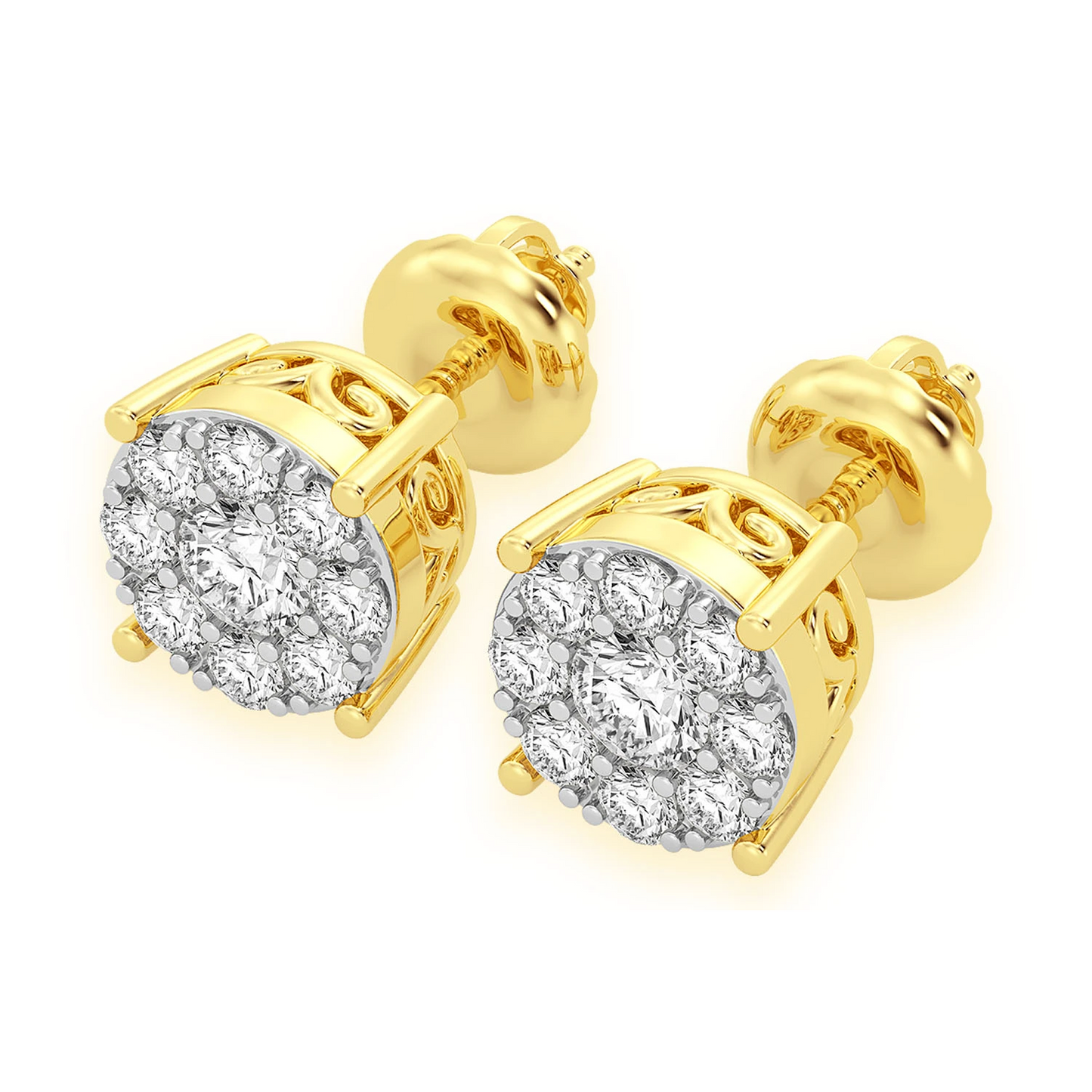 Mosaic Diamond Studs in 14K yellow gold, 0.50ctw, front view 2