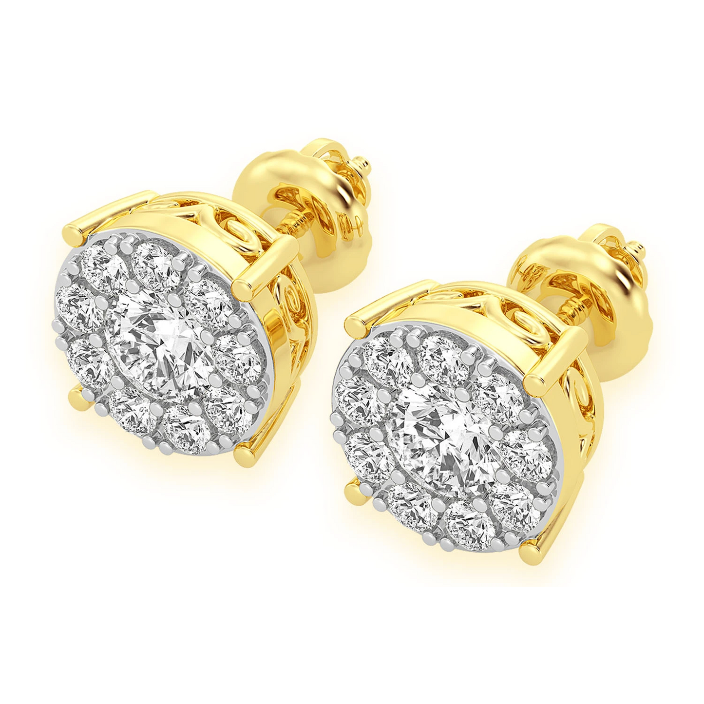 Mosaic Diamond Studs in 14K yellow gold, 1.00ctw, front view 2