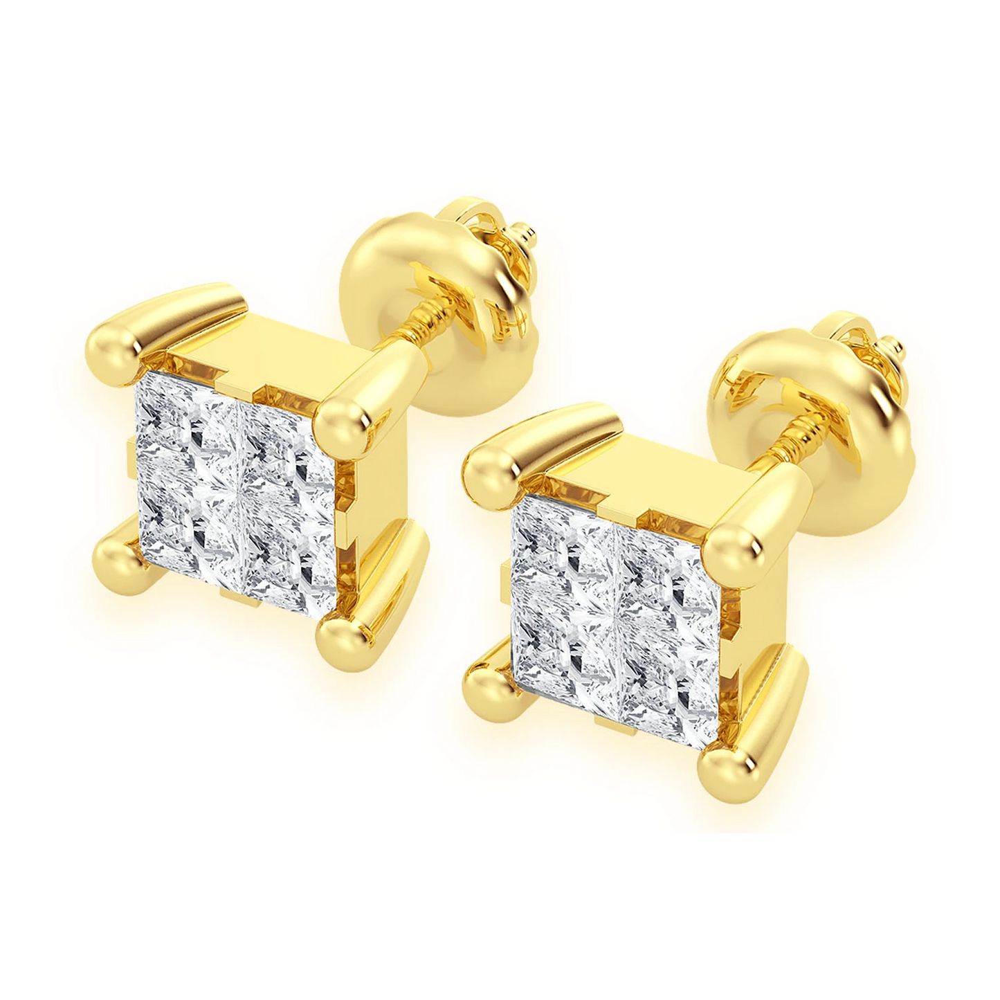 Quad Diamond Studs in 14K yellow gold, 0.75ctw, front view 2