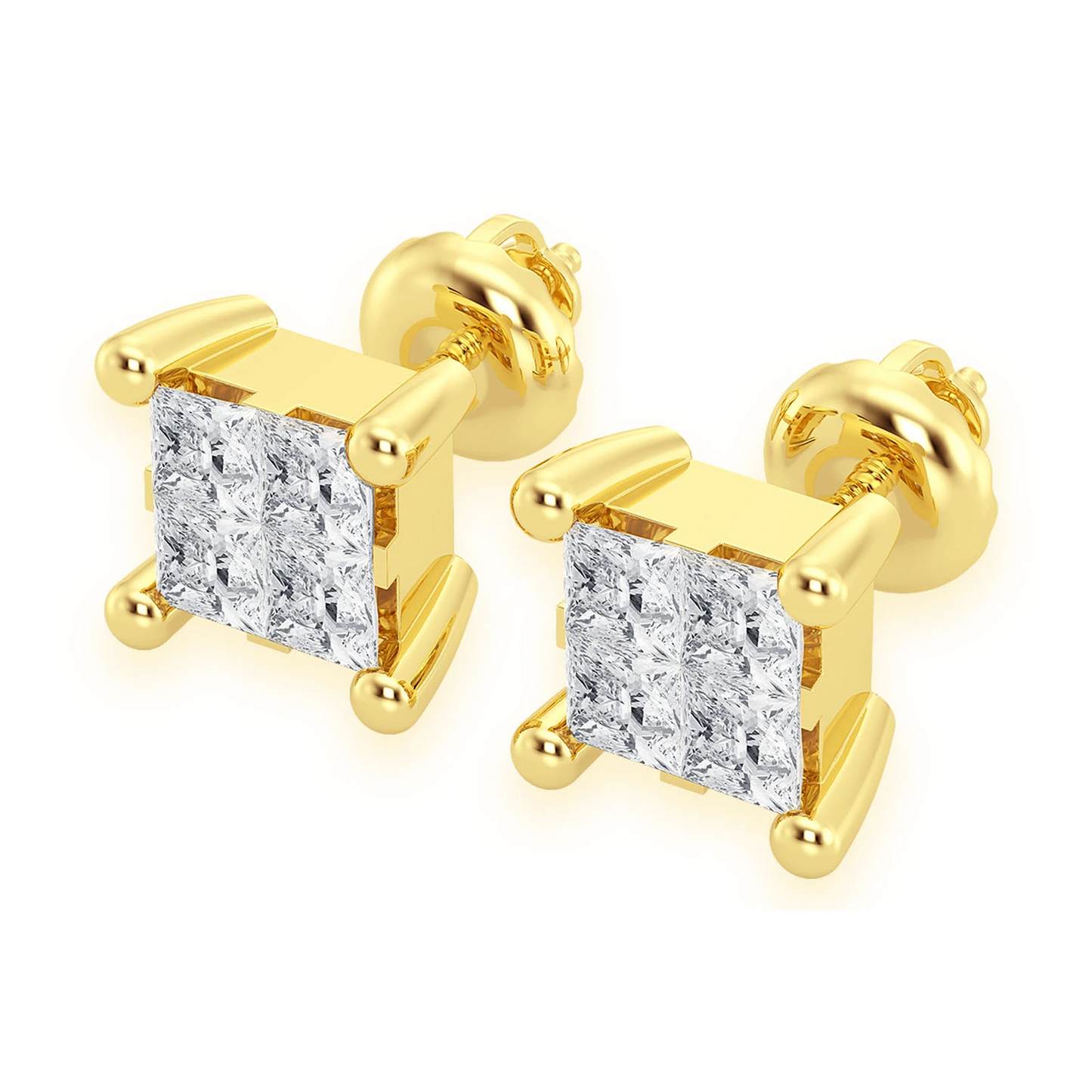 Quad Diamond Studs in 14K yellow gold, 1.00ctw, front view 2