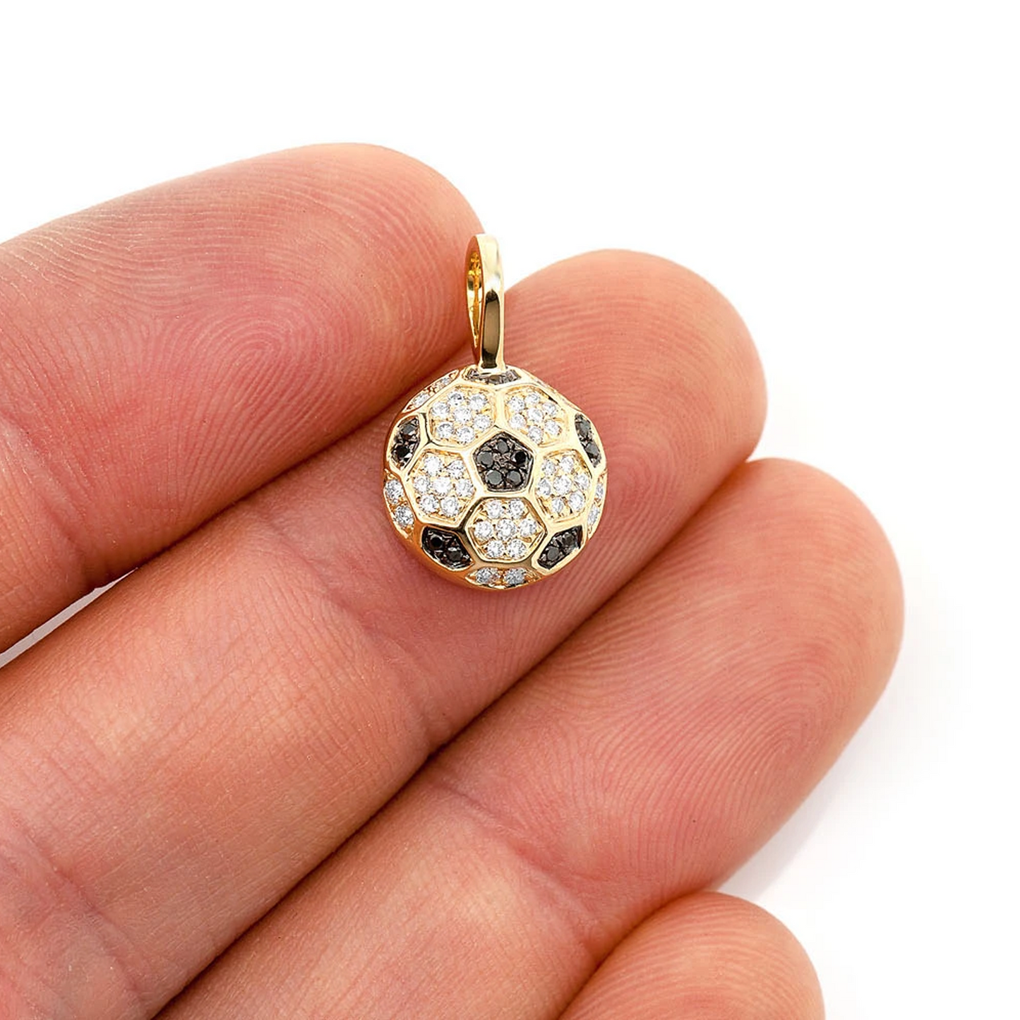 Soccer Ball Diamond Pendant in 14K yellow gold, worn view